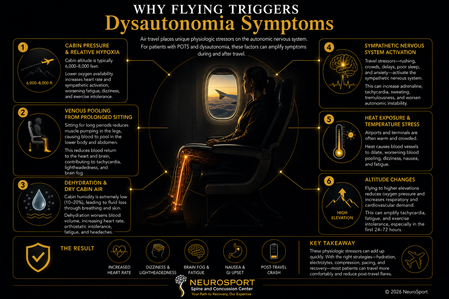 Infographic describing how flying results in dysautonomia symptoms
