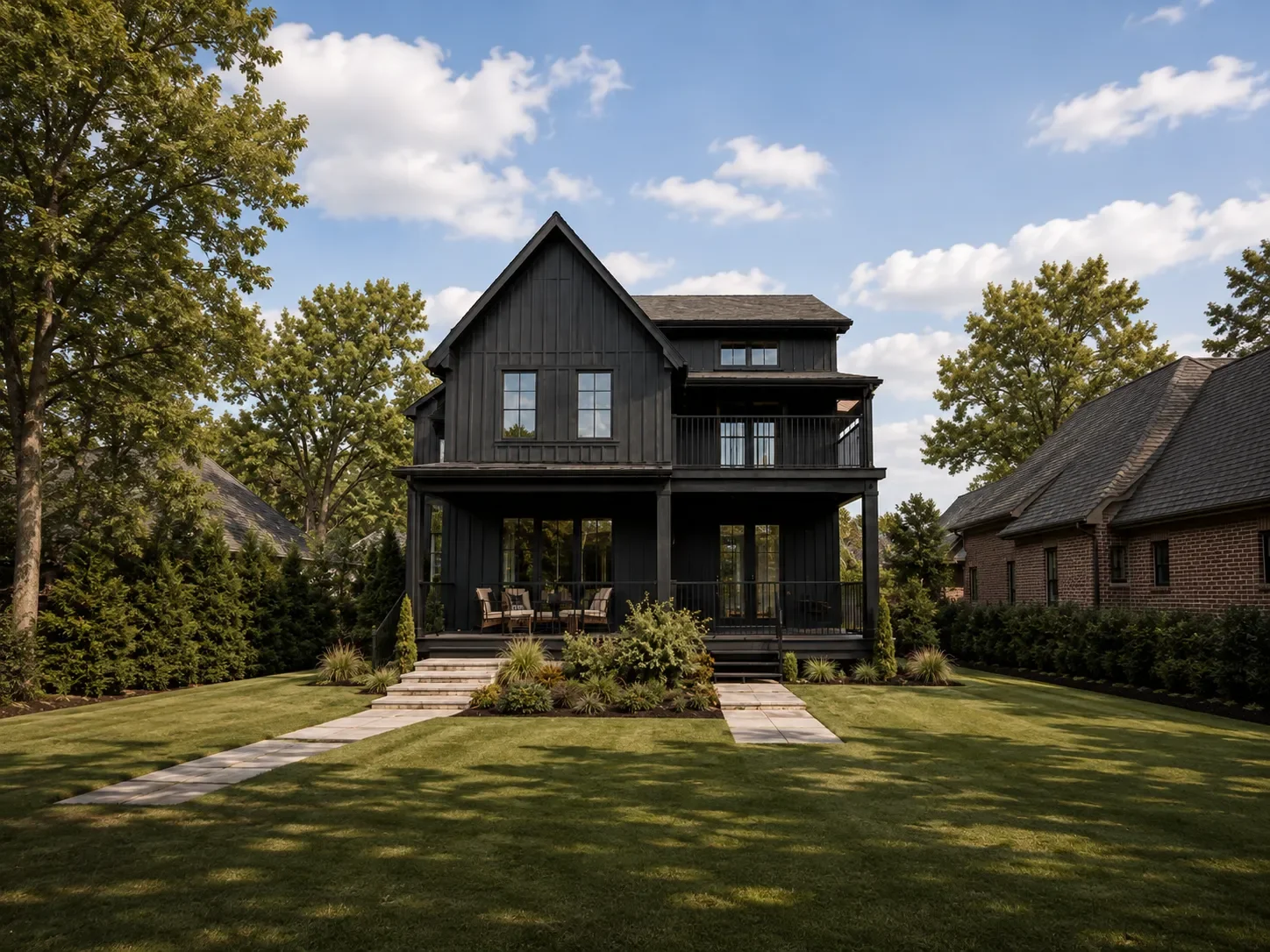 Modern black luxury home with professionally painted exterior in East Nashville, Tennessee.