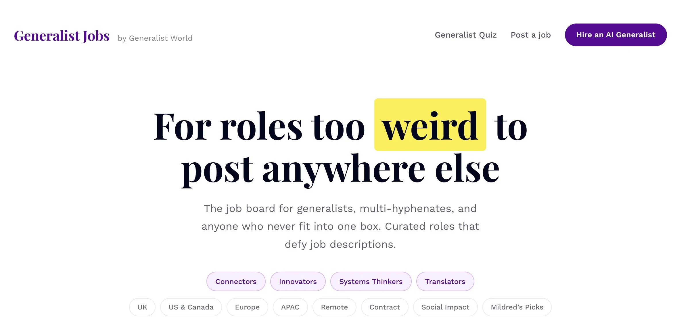Generalist.World → The job board for people who build, tinker, and move the needle