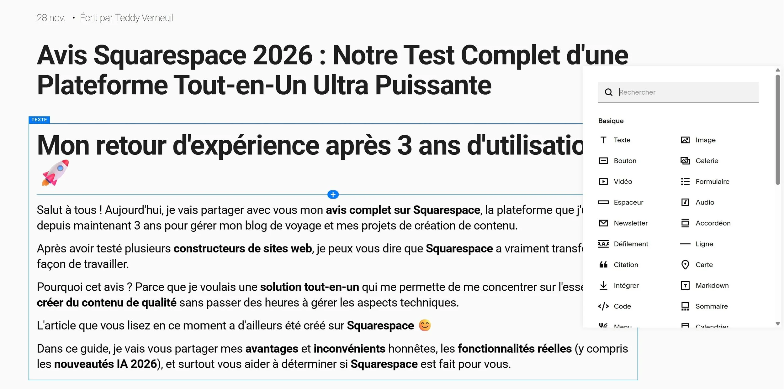 éditeur squarespace