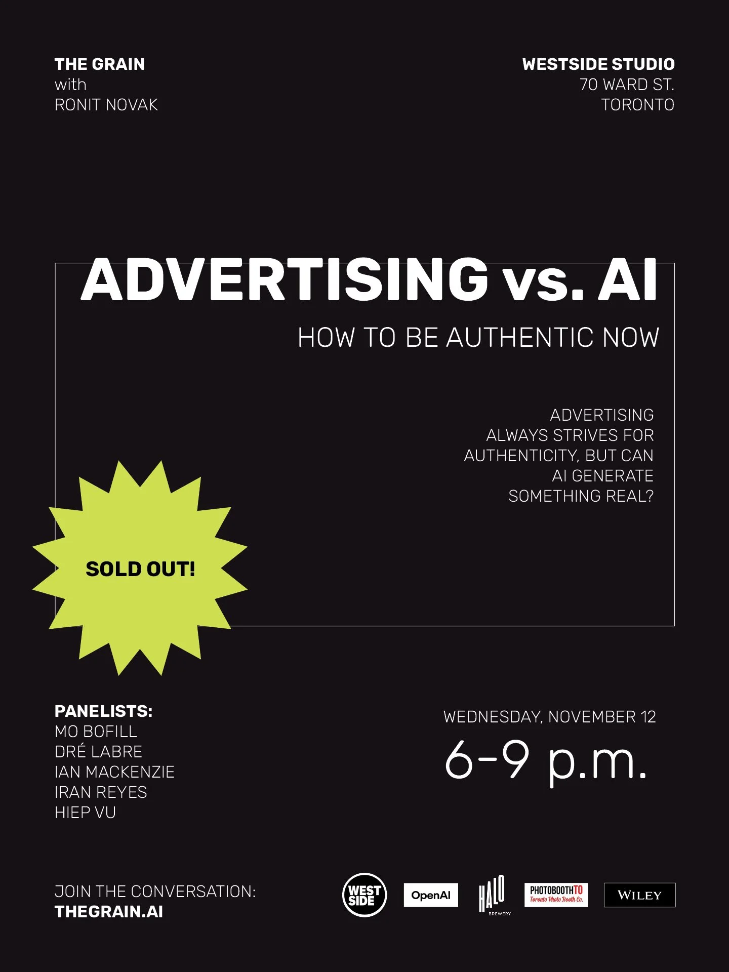 SOLD OUT!

Thank you everyone for your interest and support. 

It's confirmation that THE GRAIN is doing something right&mdash;sparking honest real conversations with experts and leaders about how AI is impacting our shared creative industries. 

Tha