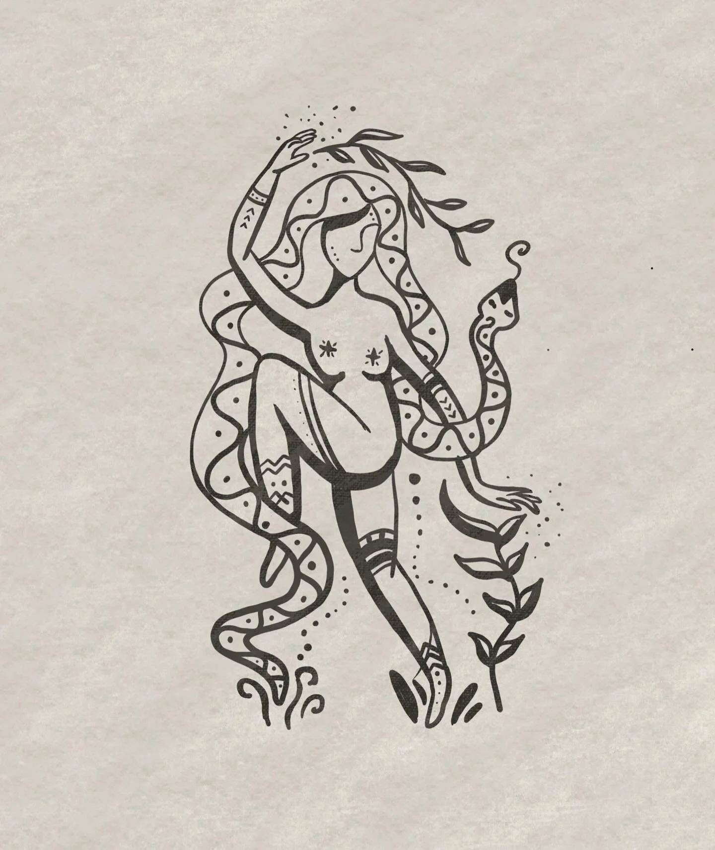 ⌇ ⌇ ⌇ She came through as I let my hand wander. Wild, rooted, alive and in presence. A reflection of my journey, trying to honour and surrender to my inner creative energies: allowing them to flow, sometimes in a total mess, trusting the process.
.
.