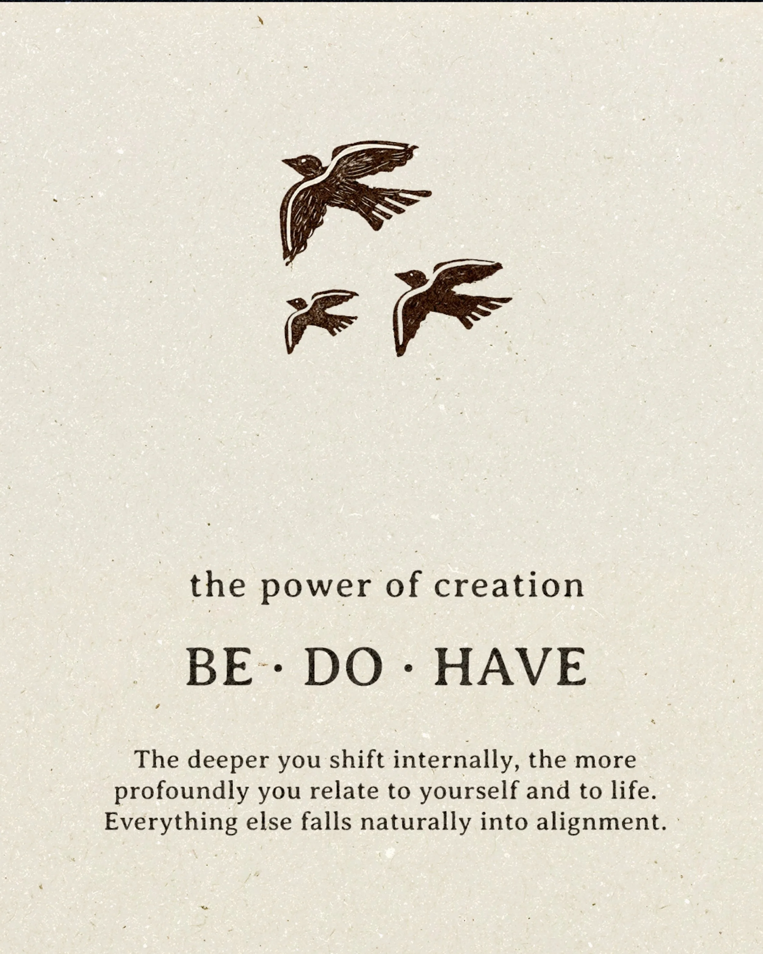 my notes from Peter Crone&rsquo;s podcast that resonated deeply. 

BE. DO. HAVE.
most people do it the other way around.
We think to have something will make us become/feel what we desire. But what we think we want is never actually what we want. we 