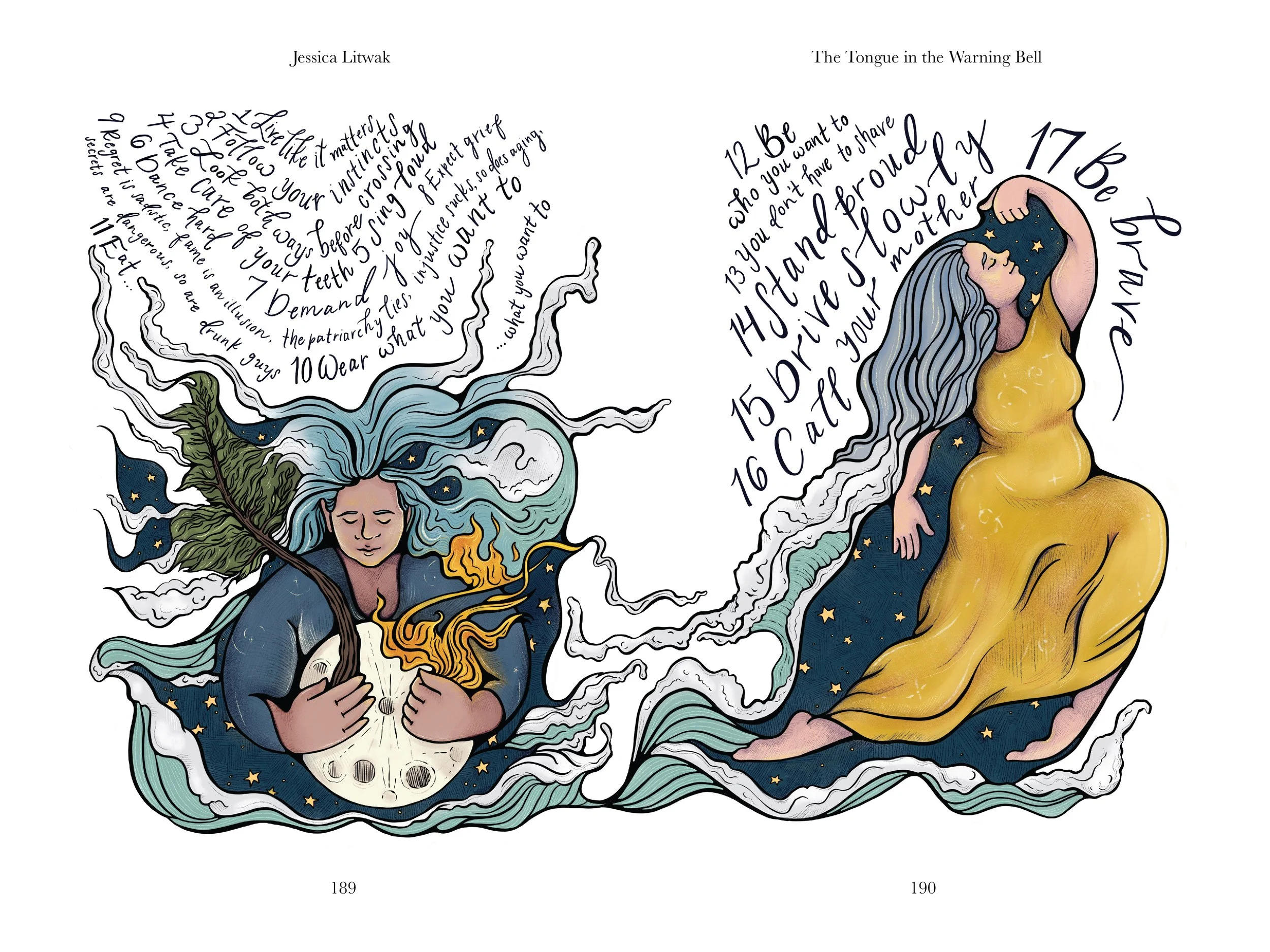 The Tongue in the Warning Bell illustration with text, digital drawing