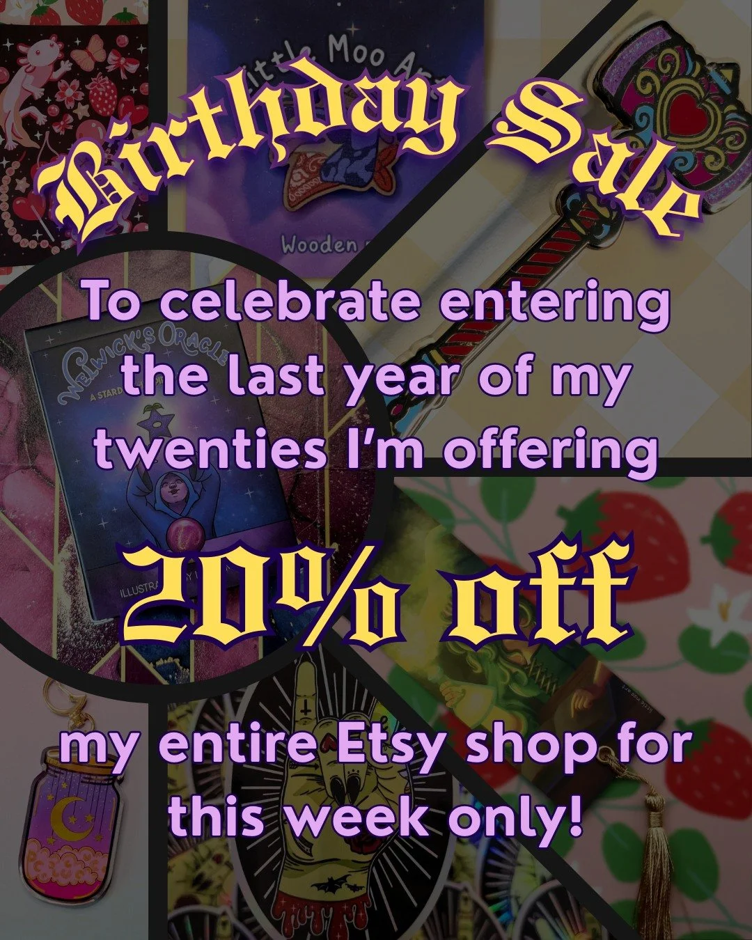 It's my birthday! And to celebrate entering the last year of my twenties, I'm offering 20% off my whole Etsy shop until midnight on Sunday. Grab some goodies while they're cheap!

 #etsysellersofinstagram #smallbusinessuk #fantasyartist #etsysellerli