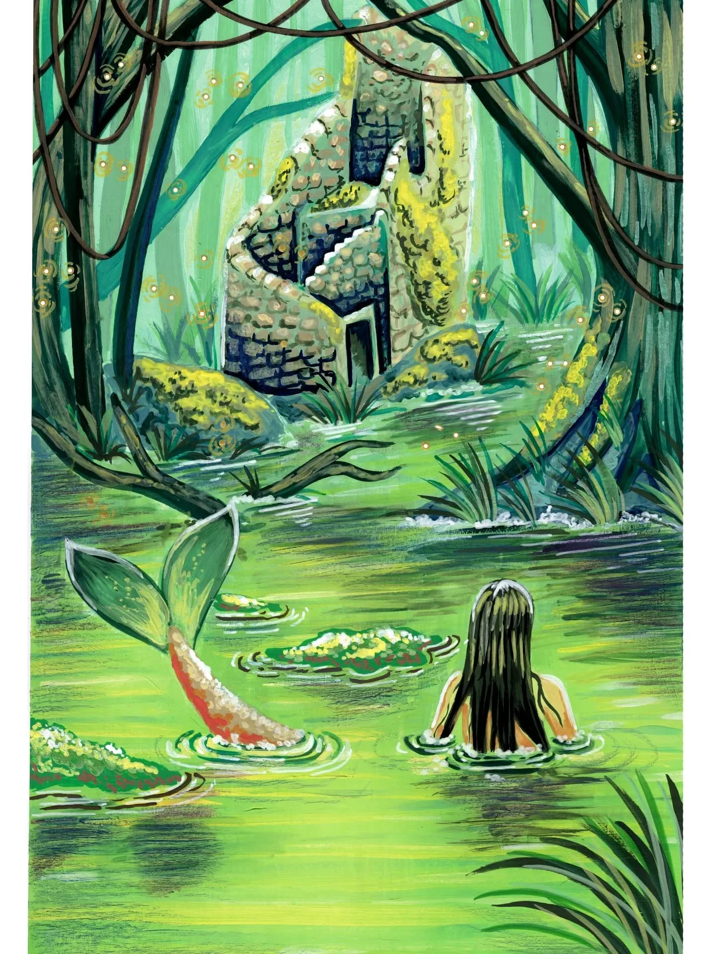 The secret swamp 🌿
Gouache on paper, A4
I've missed working with physical media so much! I really enjoy working digitally and how convenient it is, but it's so nice to go back to doing something analog. I've heard horror stories about people's gouac