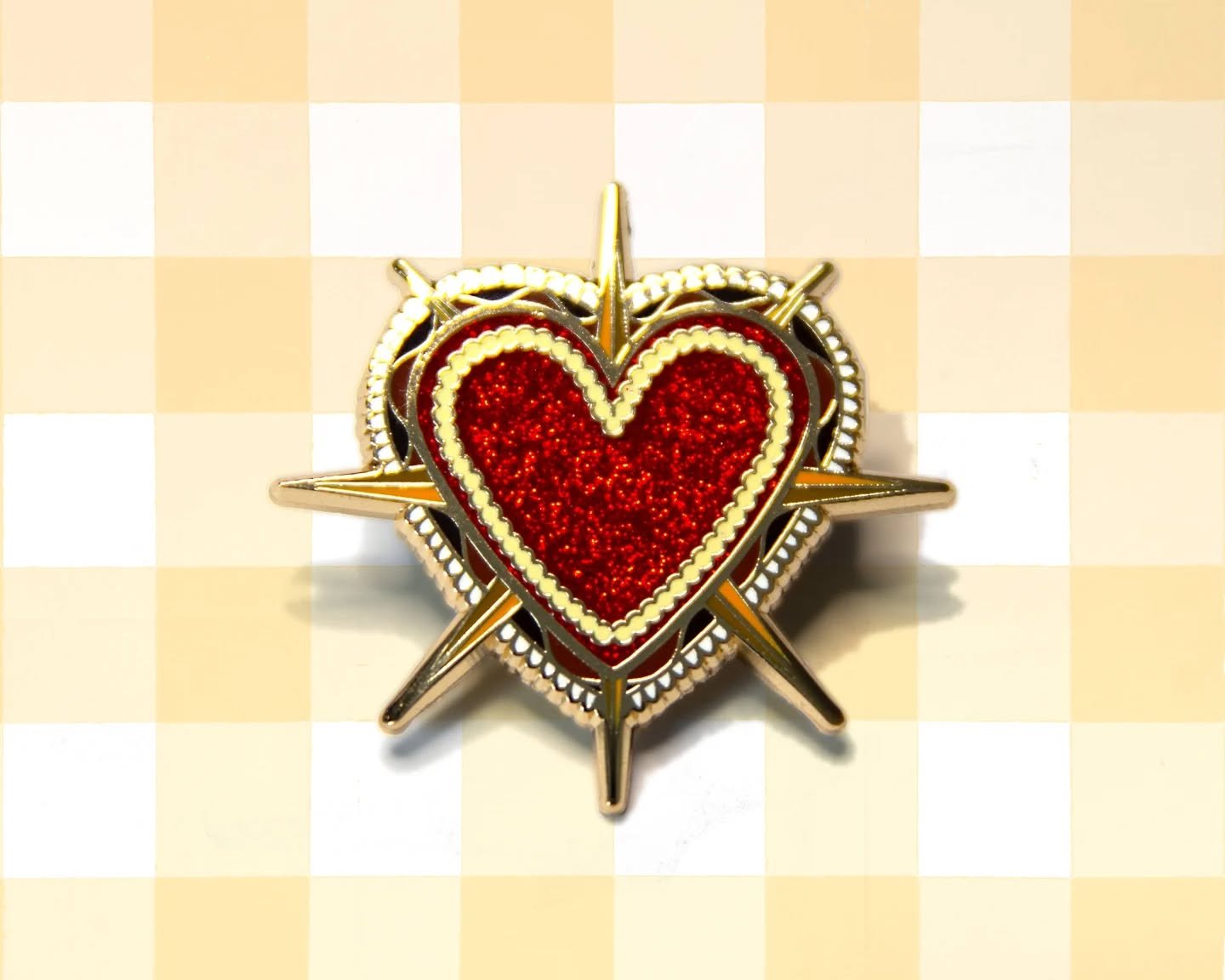 New enamel pins that'll be coming with me to MCM! The heart pin gives me big Baz Luhrmann vibes, hence the music choice lol. They're all hard enamel with gold metal, and all have glitter inclusions (of course they do, I'll make anything sparkly if it