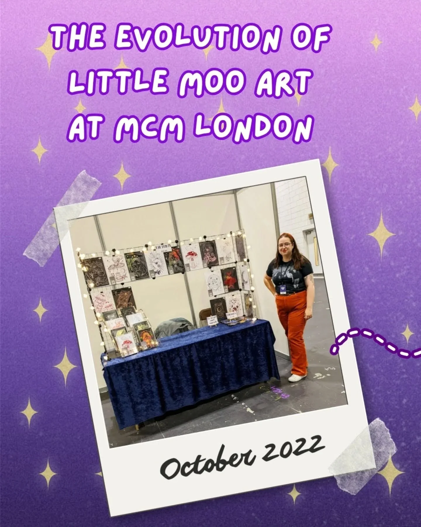October 2022 ➡️ May 2026
Some things have stayed the same (same tablecloth, I still like wearing orange) but far more has changed! MCM London was the first convention I ever did, and I never got accepted again until this year! It was an absolute drea