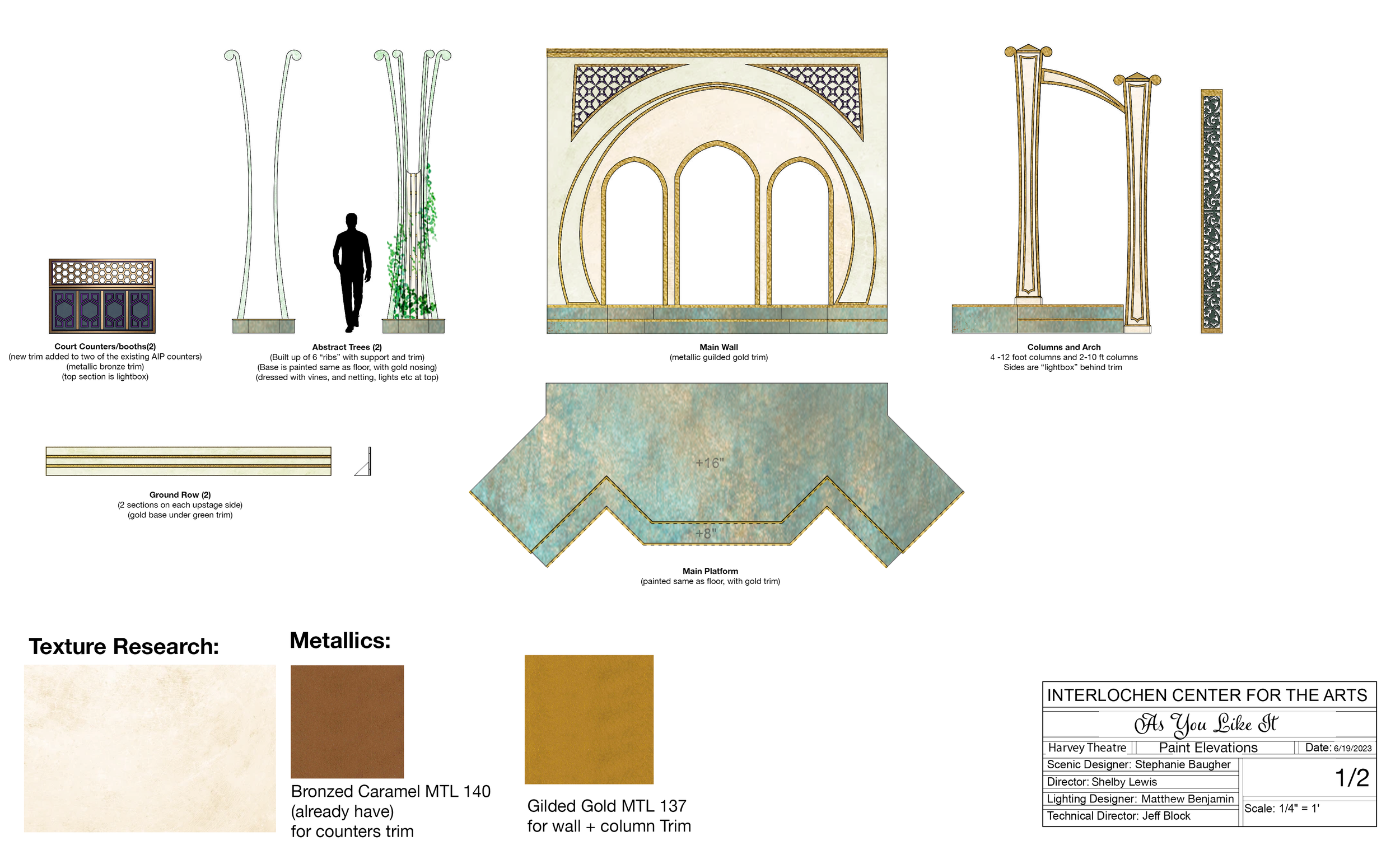 This is the elevation we were given for the entire set and one we referenced a lot throughout the process. The set was given to us in pieces to paint before it was assembled so it was critical to get the colors right.