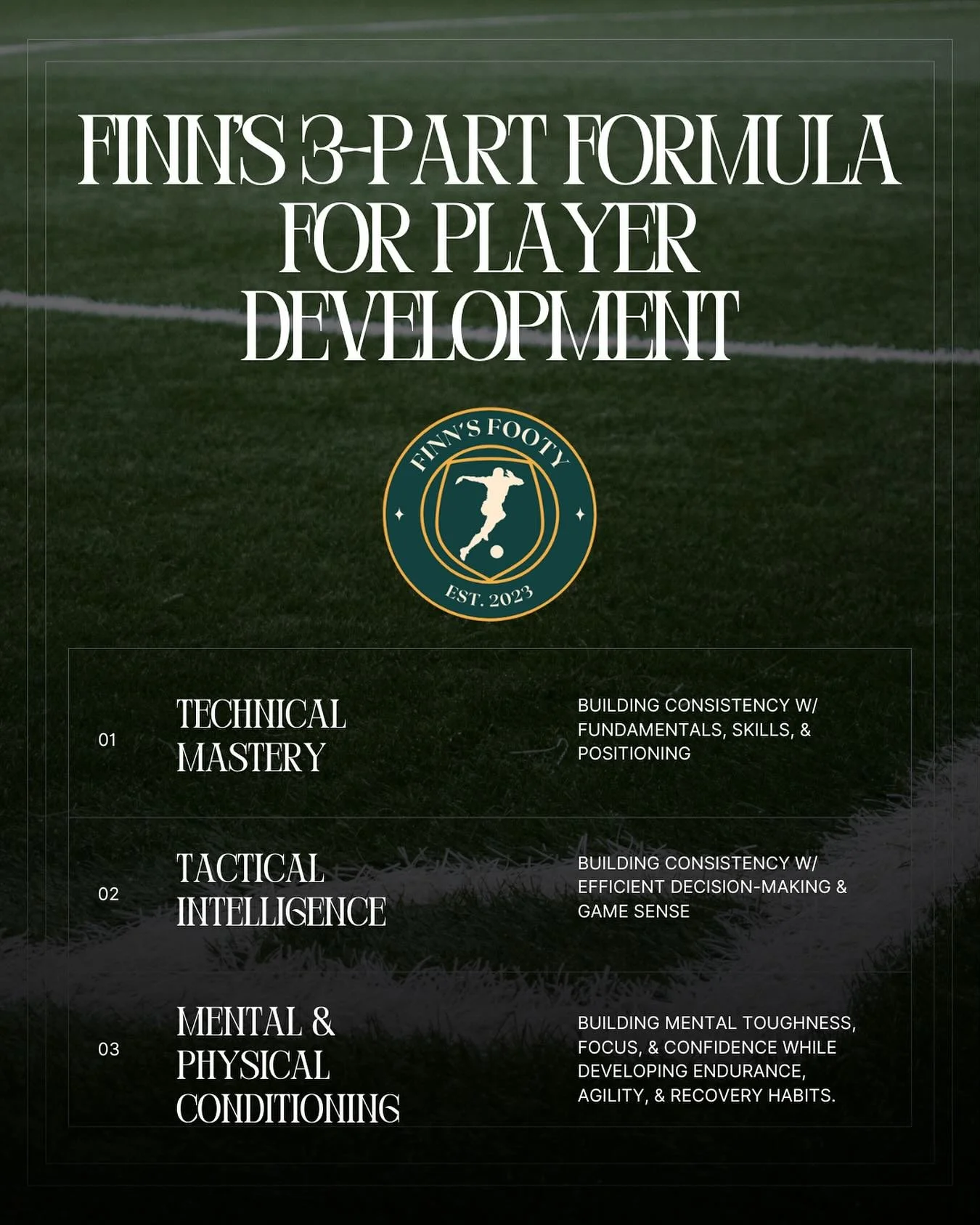 It isn&rsquo;t just cones &amp; drills. Here is the 3-part formula I personally use to improve players! 👆
&bull;
Setting goals &amp; performance routines are also a couple very important factors not listed above!
&bull;
#finnsfooty #syracusesoccer #