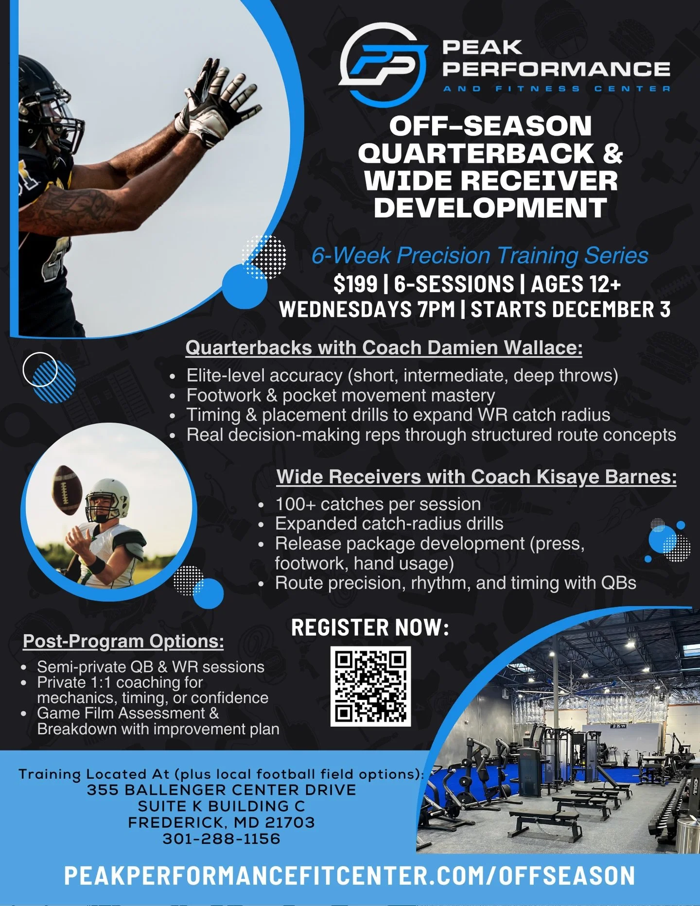 STARTS DECEMBER 3 🏈 QB &amp; WR OFF-SEASON TRAINING

Enrollment is officially open for our 6-week Off-Season QB &amp; WR Development Program led by Coach Damien Wallace and Coach Kisaye Barnes.

This series combines lifting + position-specific skill