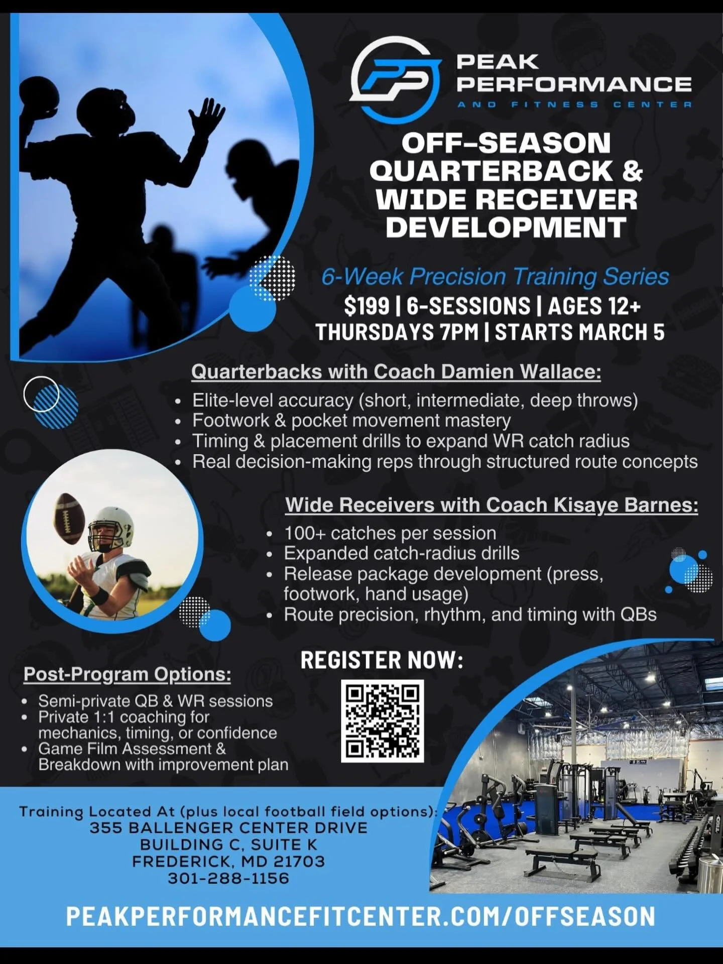 We still have a few openings in our Off-Season QB &amp; WR training group starting next Thursday evening.

This program is a great fit for athletes looking to:
&bull; refine mechanics
&bull; improve route timing
&bull; build confidence heading into t