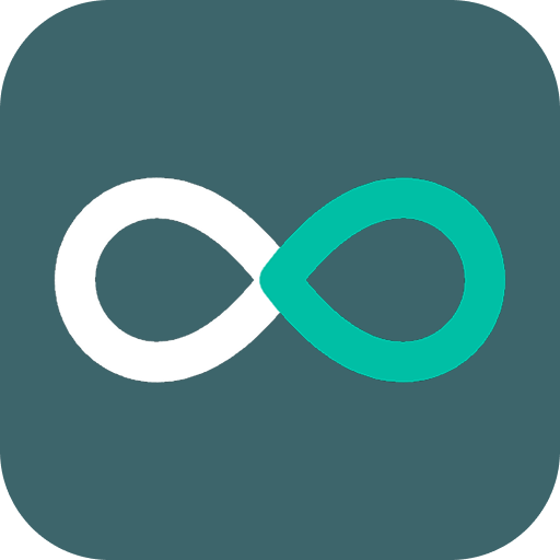 Icon of an infinity symbol on a dark gray background.