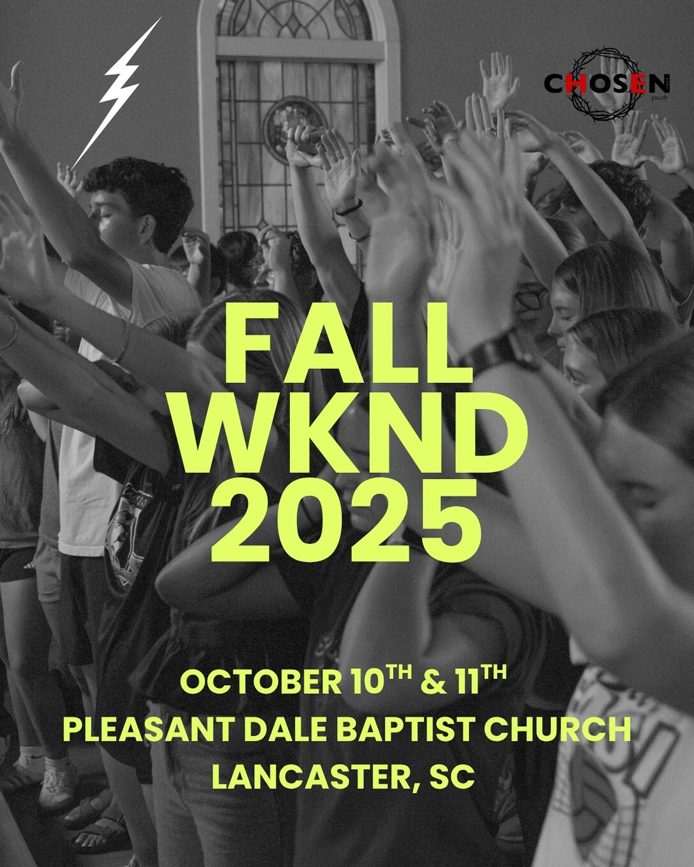 FALL WKND 2025 IS COMING! 🍁🎃 
The energy. The worship. The late nights. The memories. This is YOUR weekend @chosen_youth_pdbc ! Don&rsquo;t miss what God&rsquo;s about to do!!⚡️