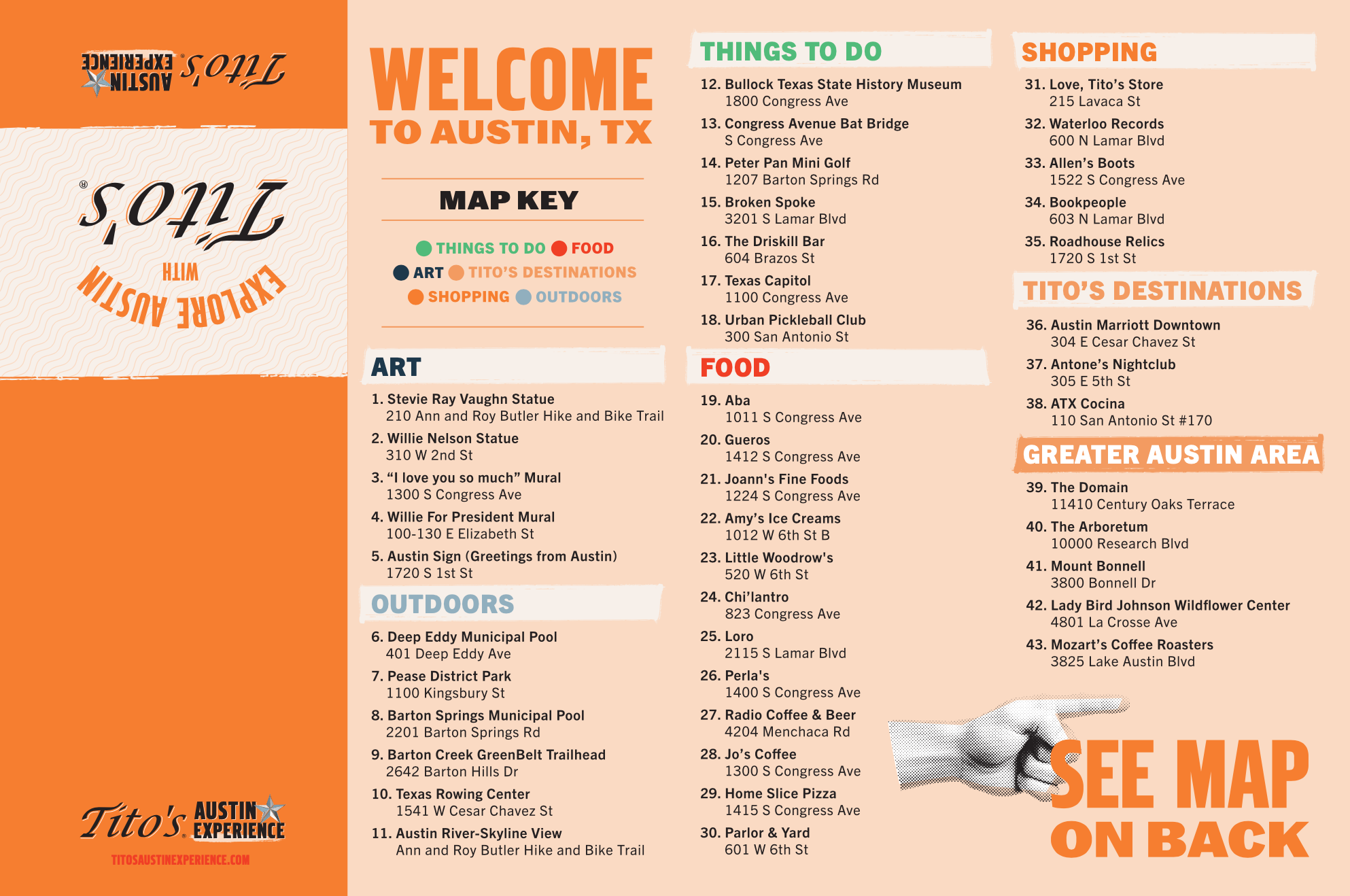 Tito's Austin Experience Folding Map