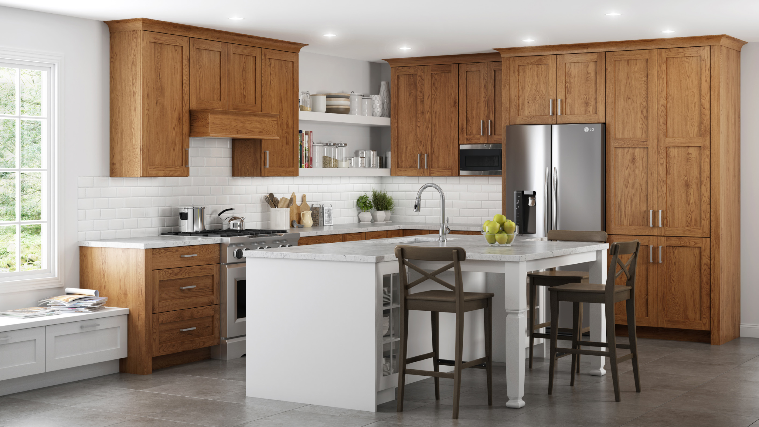 1900 Pasadena, Red Oak, Bourbon + Pasadena, Paint, White