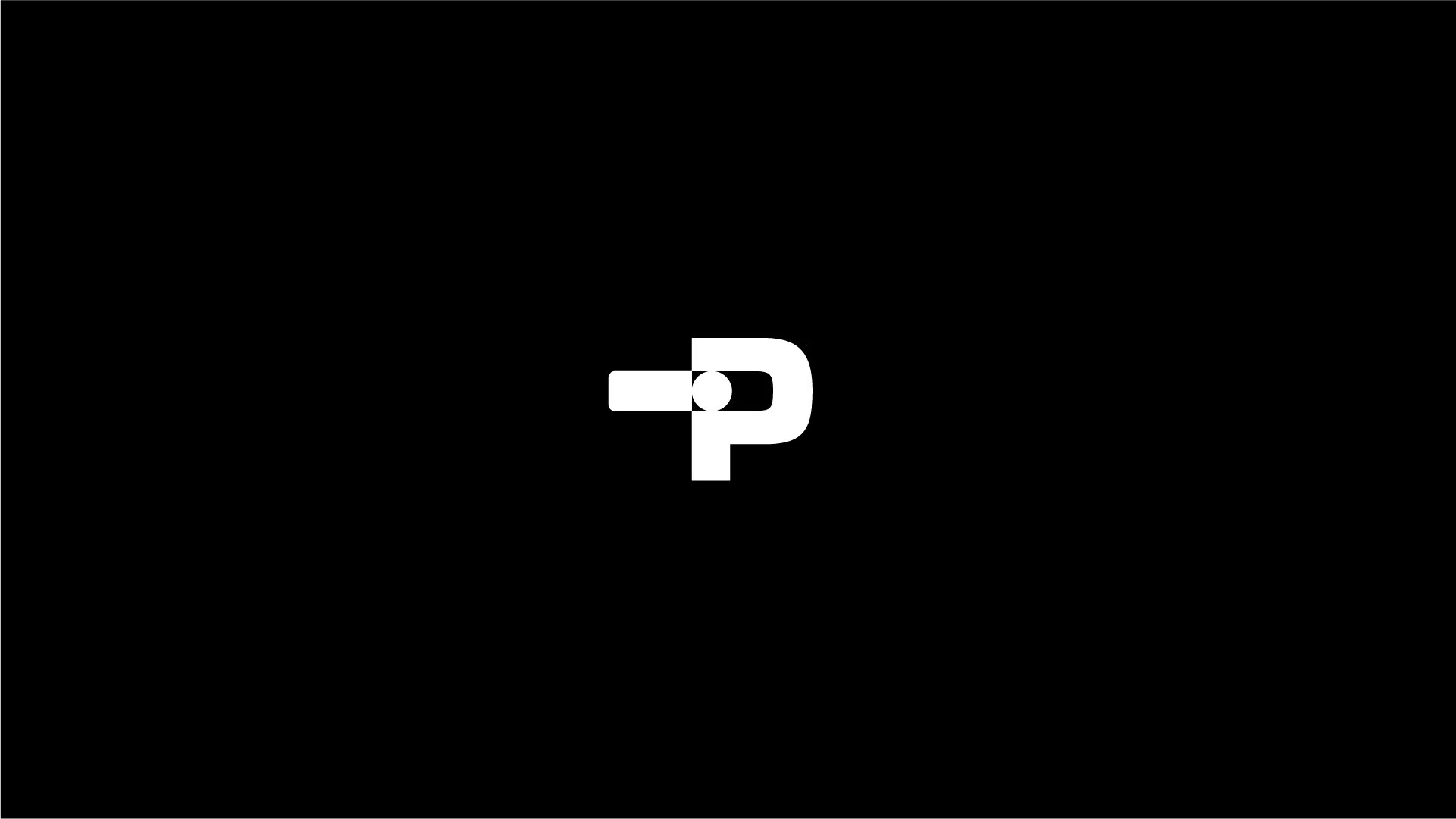 Black background with a white logo resembling a stylized combination of the letter P and a chain link.