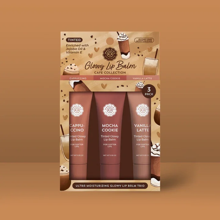 WOOLZIES - CAFE COLLECTION GLOWY LIP BALM TRIO - (3 SETS OF 3)