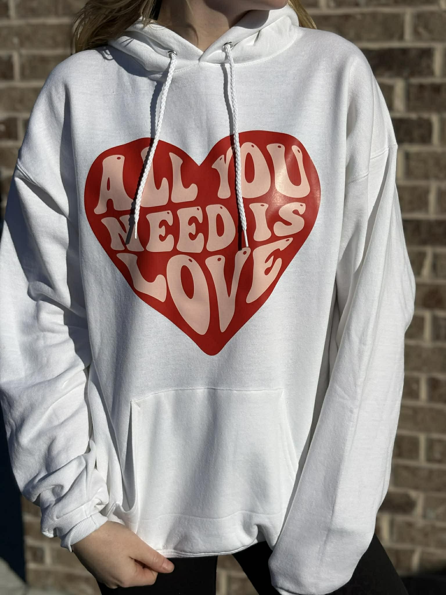 ADELLE LINEN- ALL YOU NEED IS LOVE POCKETED HOODIE