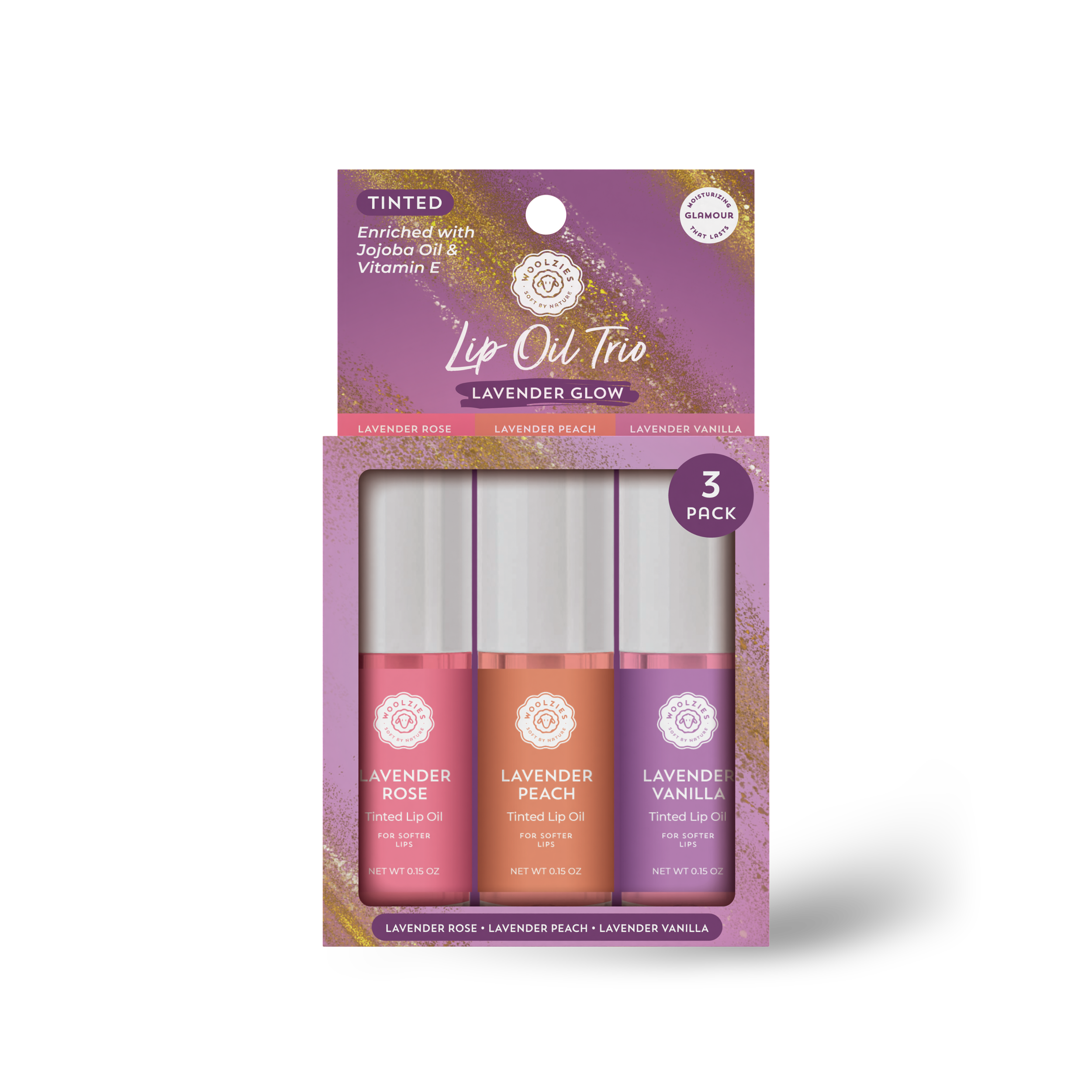 WOOLZIE~ LIP OIL TRIO- LAVENDER GLOW- 3 SETS OF TRIOS