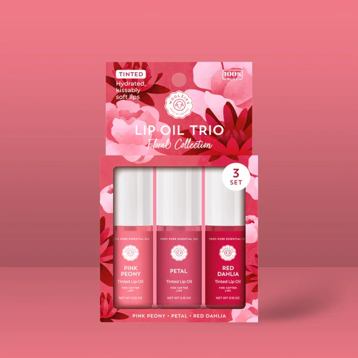 WOOLZIES - TINTED LIP OIL TRIO - FLORAL COLLECTION - (3 SETS OF 3)