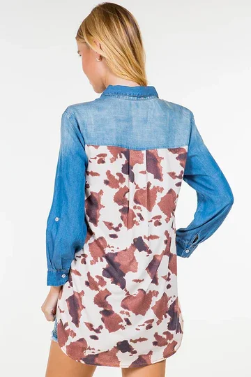 LTX-Style 20002 Cow Print Denim Shirt Plus-6 PACK