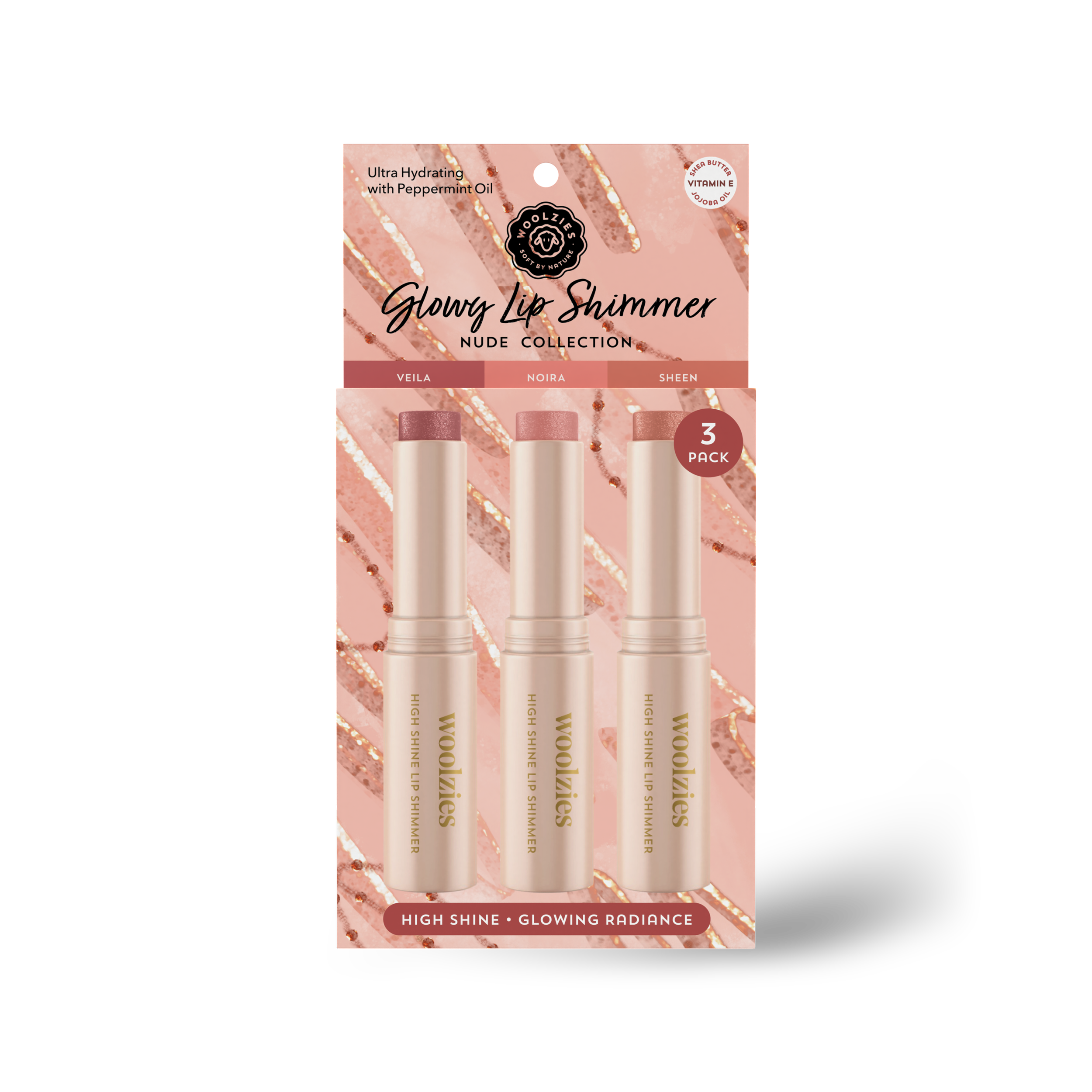 WOOLZIES - GLOWY LIP SHIMMER TRIO - NUDE COLLECTION - 3 SETS OF 3