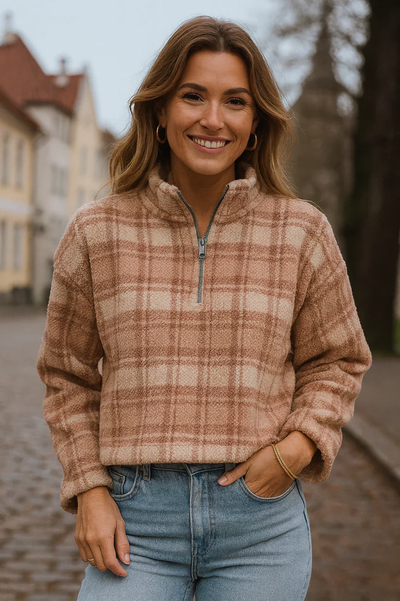 LTX - 2609 CREAM & DUSTY ROSE PLAID PULLOVER-6 PACK