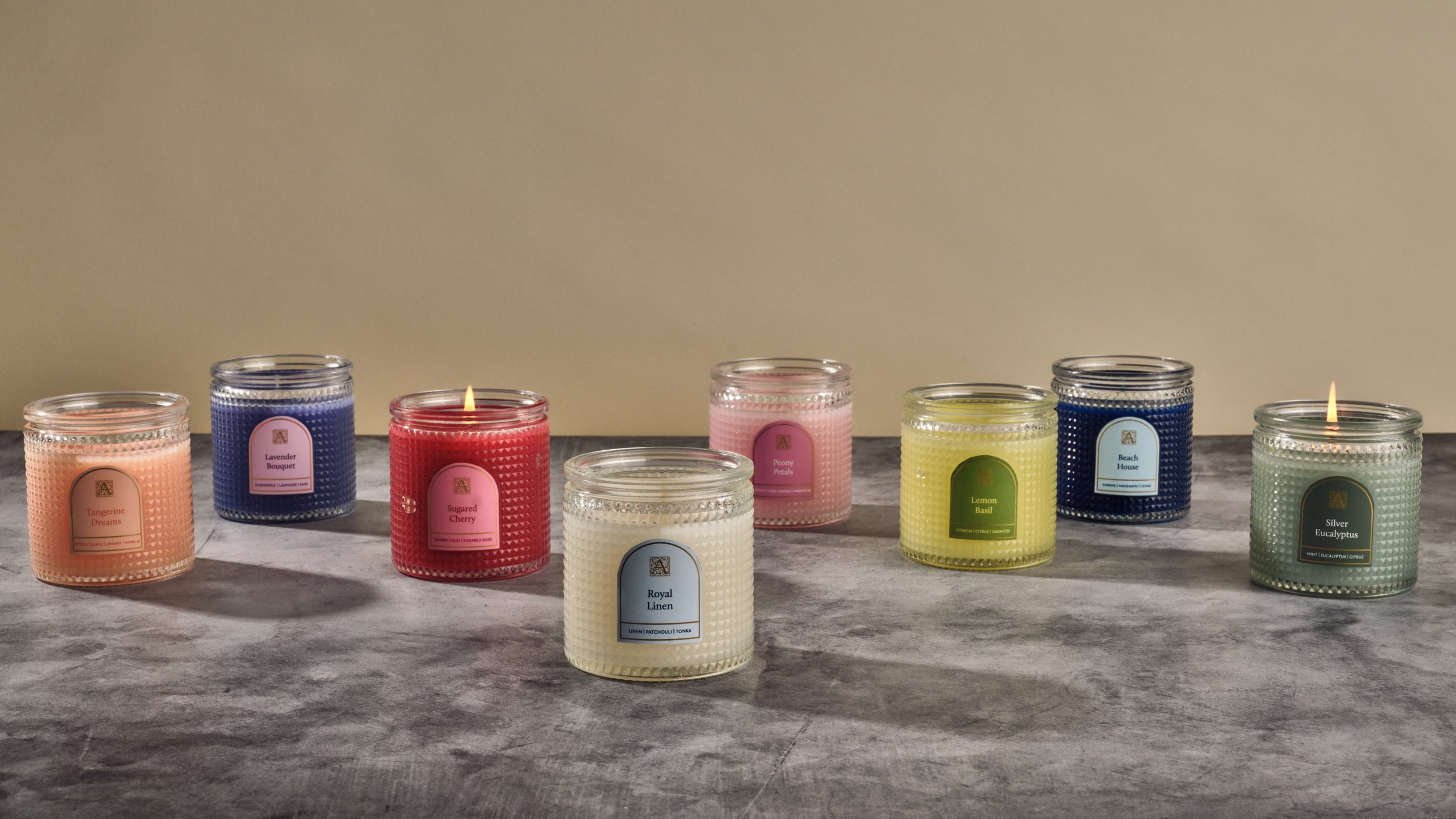 AROMATIQUE - ELEGANT ESSENTIALS ~ 6 OZ TEXTURED GLASS CANDLES WITH LIDS