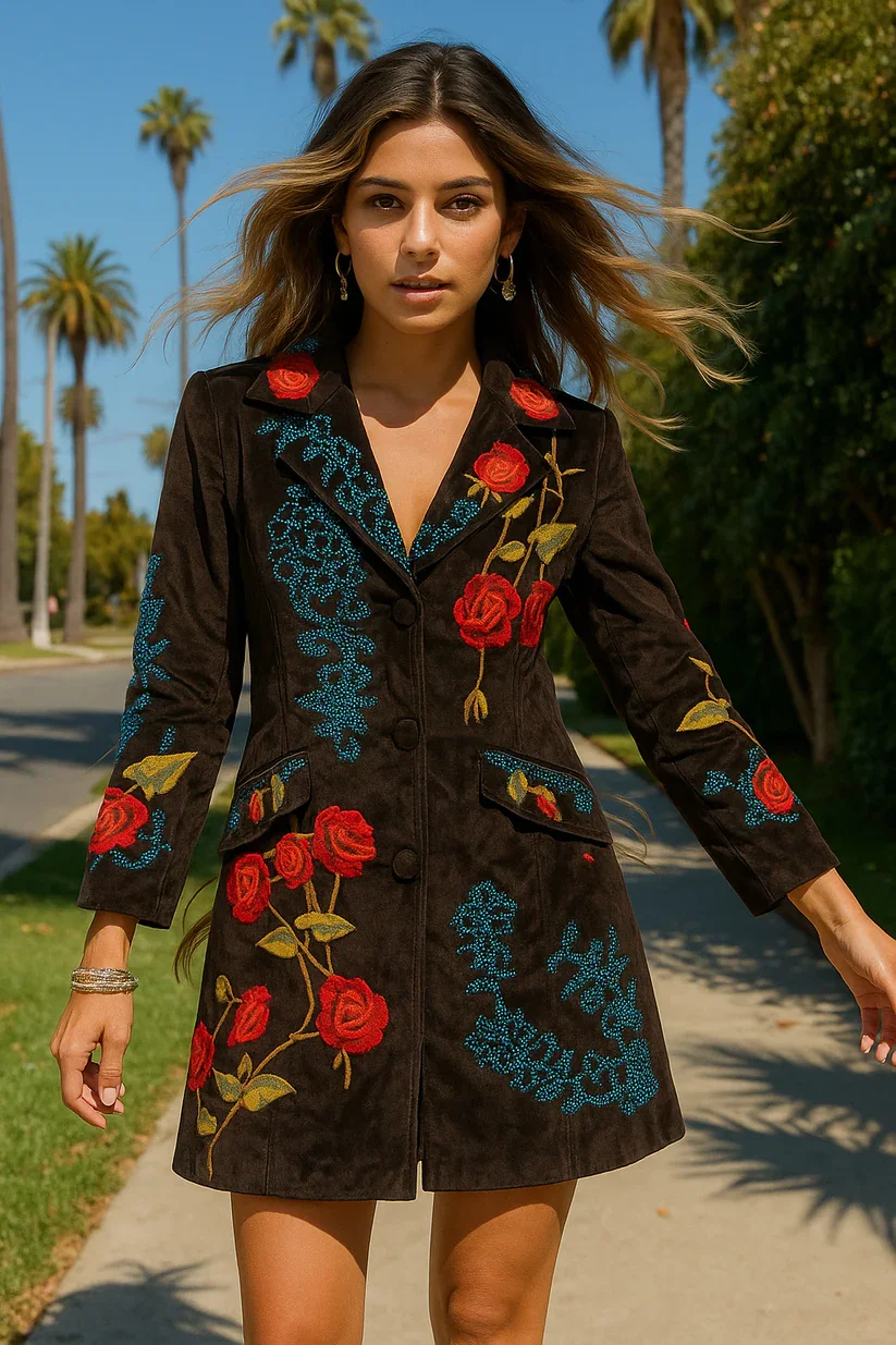 LTX - 4248 DEEP BROWN ROSE FULLY LINED EMBROIDERED COAT-6 PACK