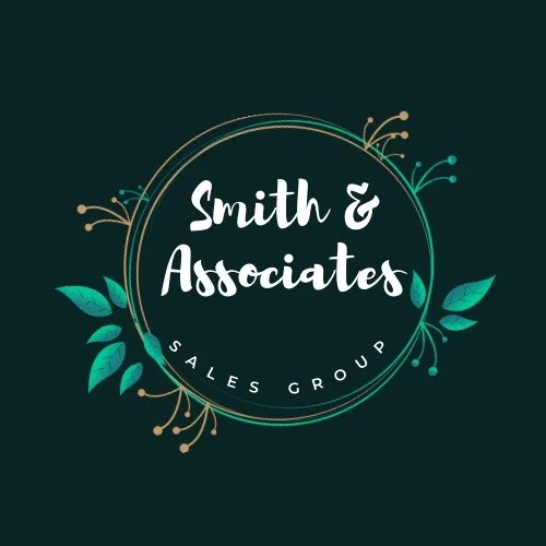 Logo for Smith & Associates Sales Group with circular design and green leaves on a dark background.