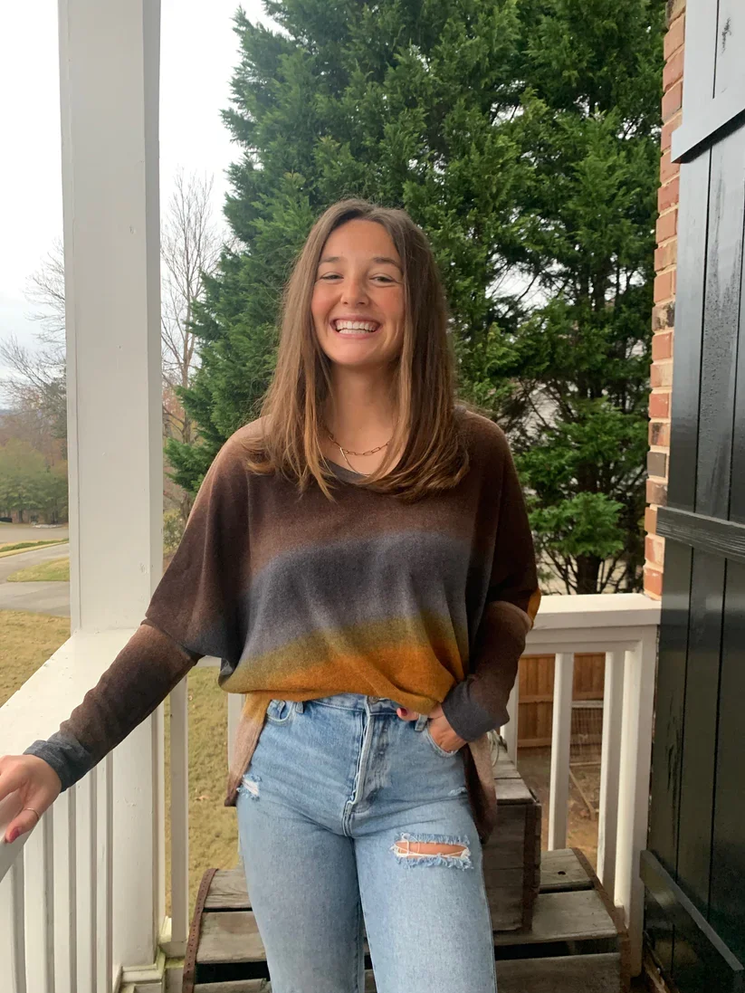 LTX-ORANGE & BROWN & BLUE OMBRE LONG SLEEVE TOP PLUS SIZE