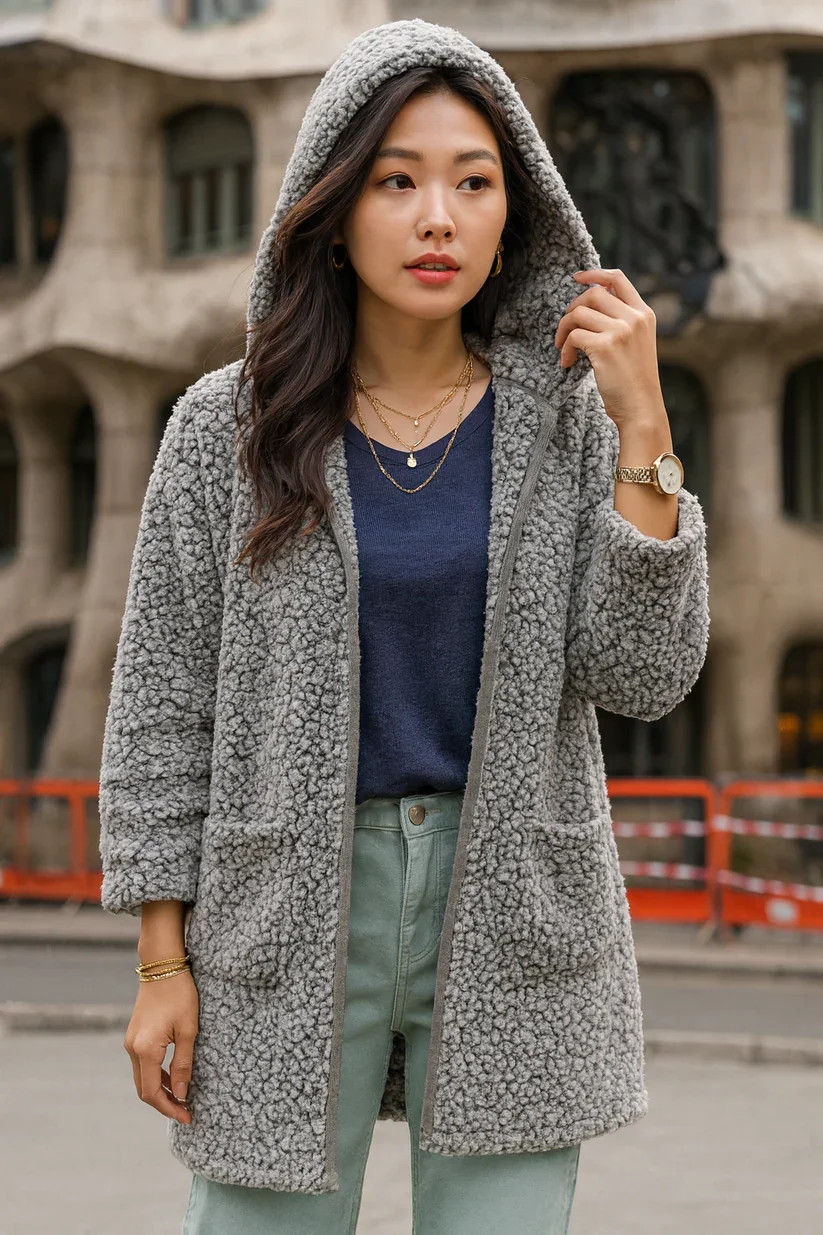 LTX- 8016 ASH GREY SHERPA HOODED JACKET-6 PACK