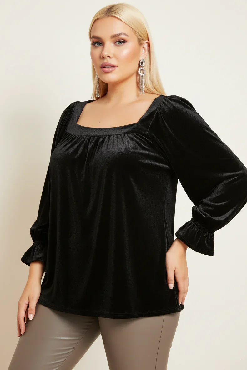 LTX-5728 Black Velvet Tunic Top Plus 6 PACK