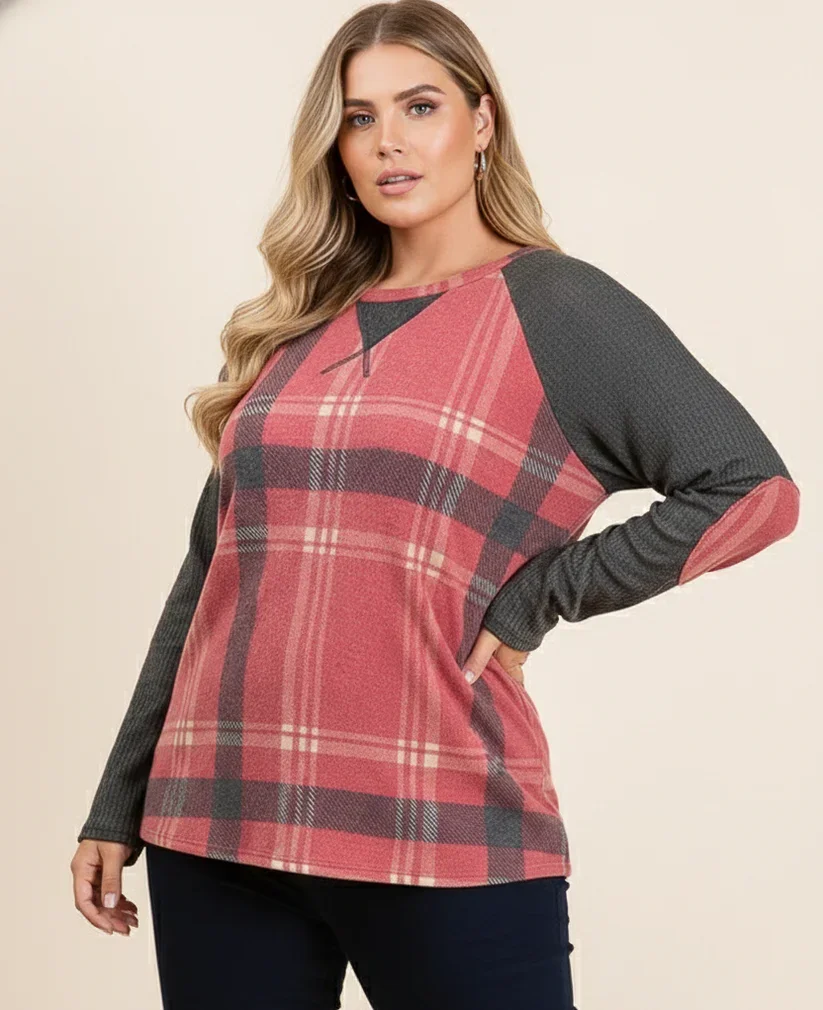 LTX-1963 Red and Grey Plaid Shirt - PLUS-6 PACK