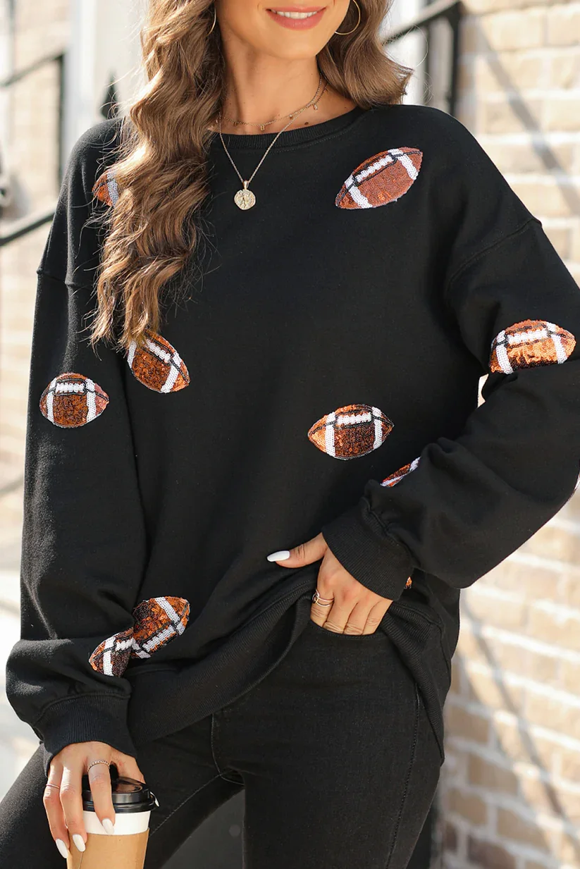 LTX - 6251 Black SEQUIN GAMEDAY PULLOVER SWEATSHIRT-6 PACK