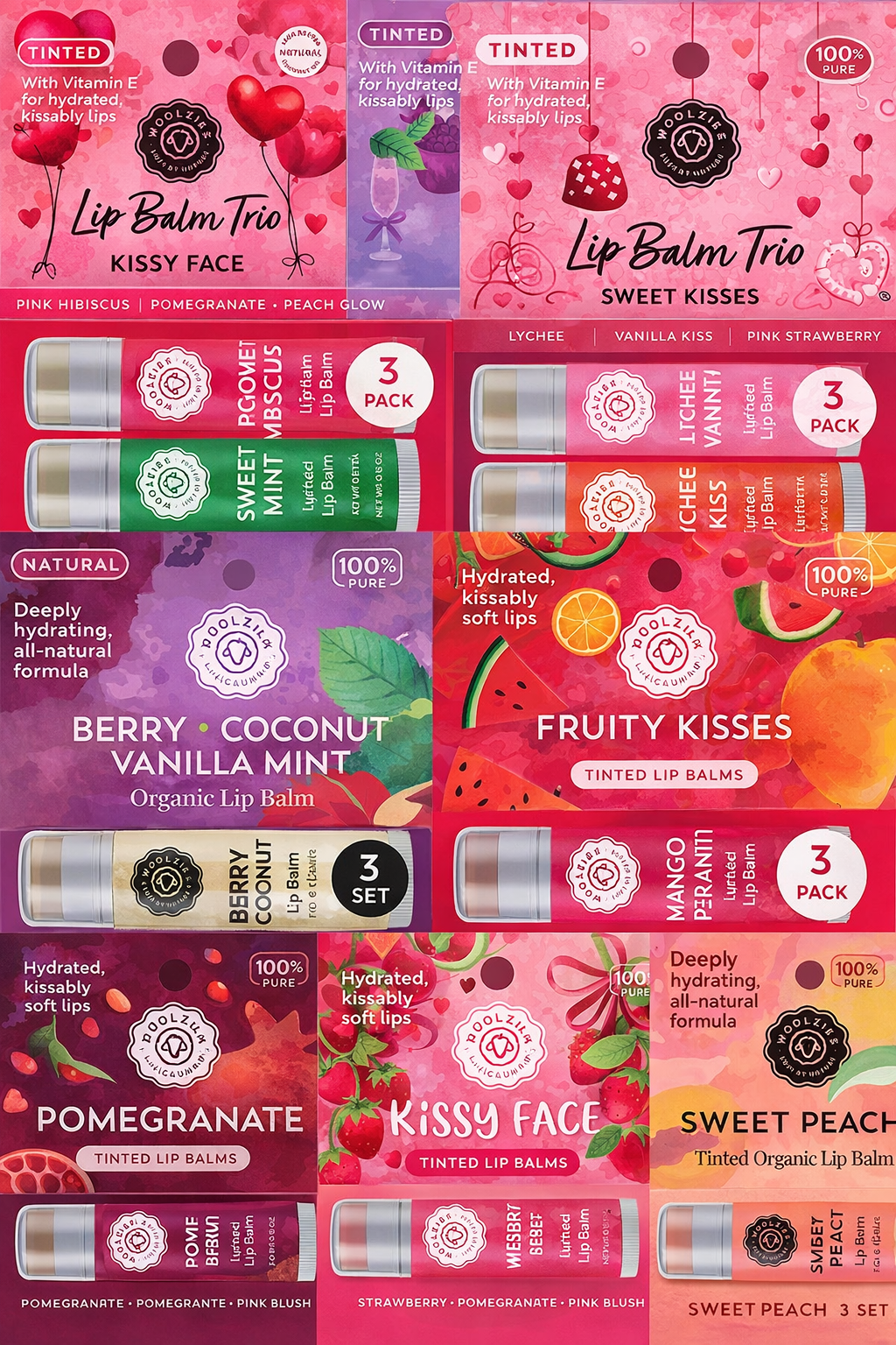 WOOLZIES - TINTED LIP BALM TRIO- (3 SETS OF 3)