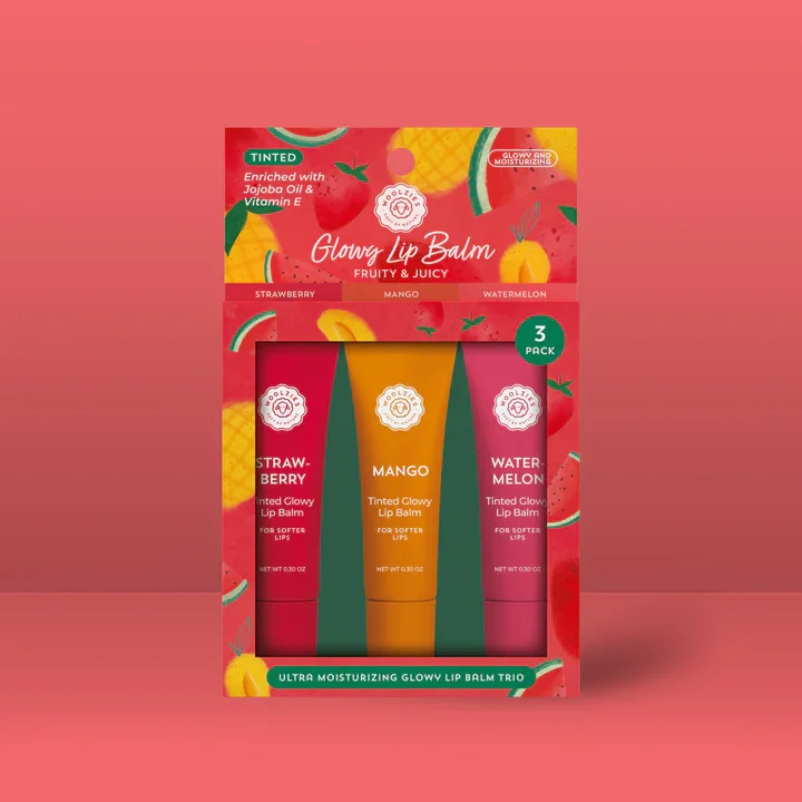 WOOLZIES - FRUITY & JUICY GLOWY LIP BALM TRIO - (3 SETS OF 3)