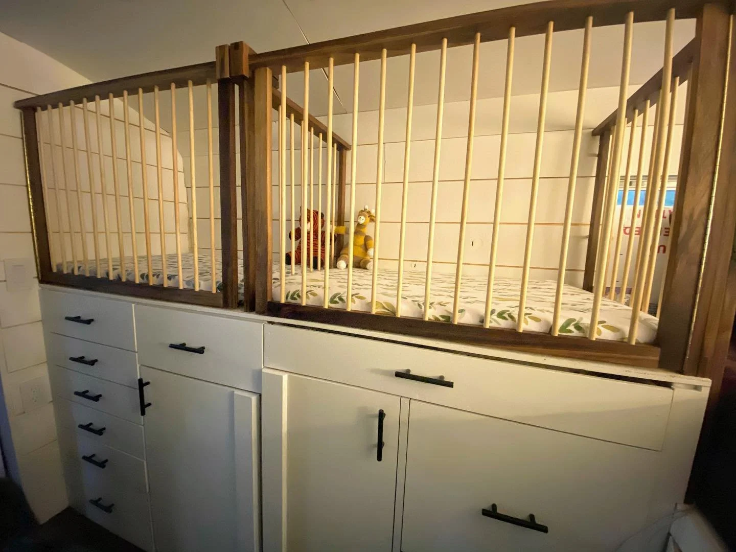 It is complete! 
.
.
The twins will arrive in 3 weeks or less, so @89federico has been working around the clock to get their dresser and cribs completed. The dresser has amazing storage (2 full boxes of diapers and 1200 wipes fit in a drawer). A draw