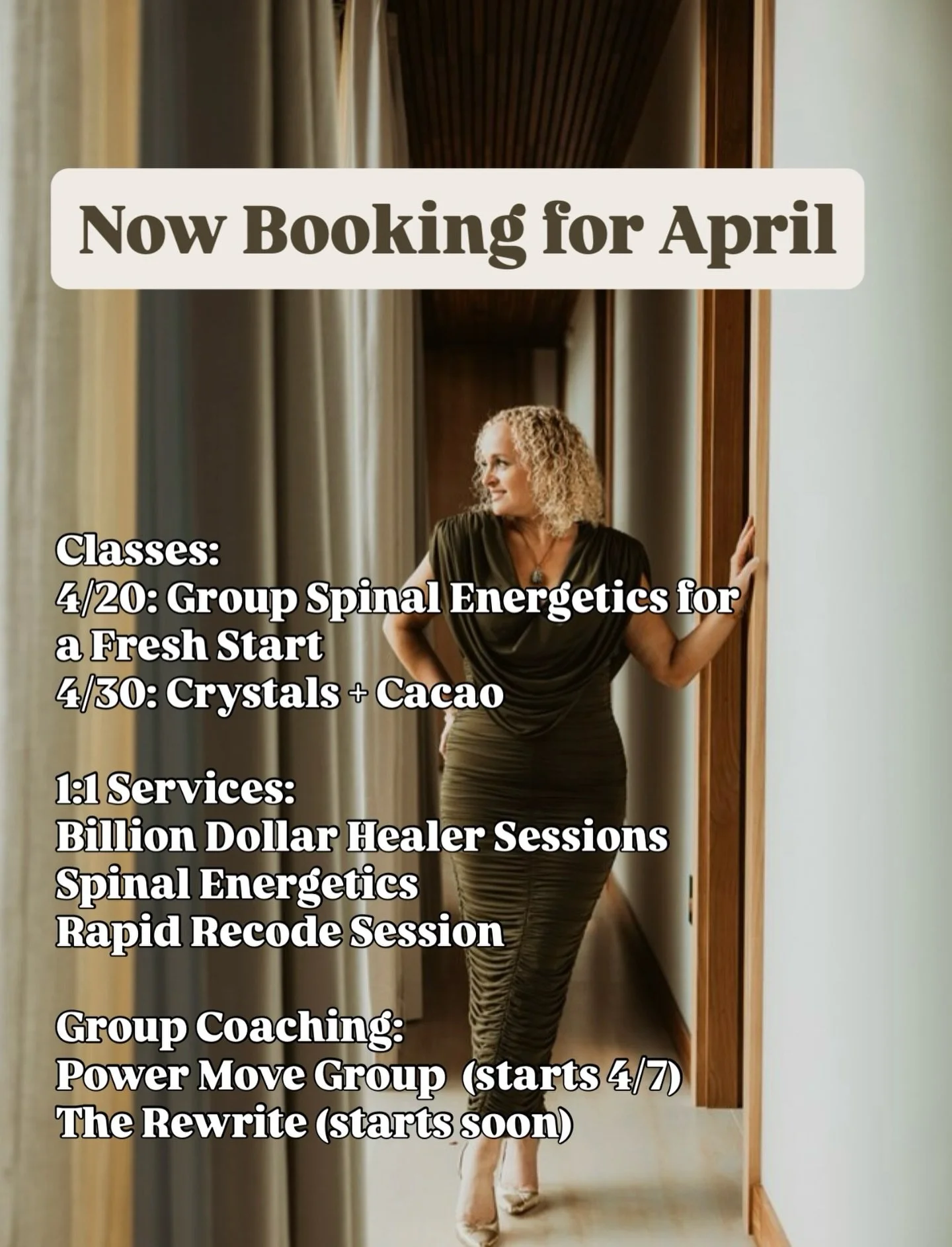 If you&rsquo;ve been thinking about working together, this is your sign to stop waiting⏳ Here&rsquo;s everything I have coming up in April 🌱

Comment what you&rsquo;re interested in and I&rsquo;ll send you the link 🔗 Looking forward to working with