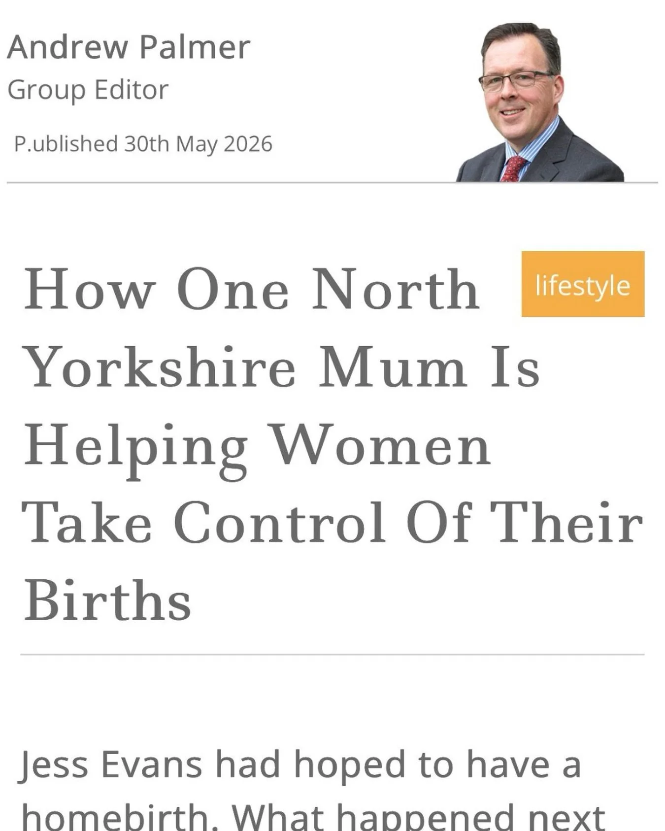 📰 A lovely article about my birth workshops in @yorkshiretimes - including how they started and why they are so vital at the moment. 

🗓️ The next one is on Saturday 11th July (10am - 1pm) 

⬇️ Comment BIRTH below to find out more or follow the lin