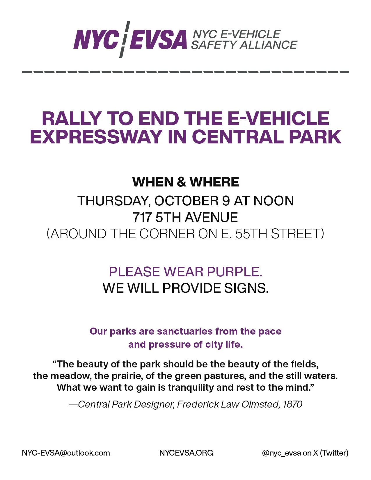Rally to End the E-Vehicle Expressway in Central Park flyer