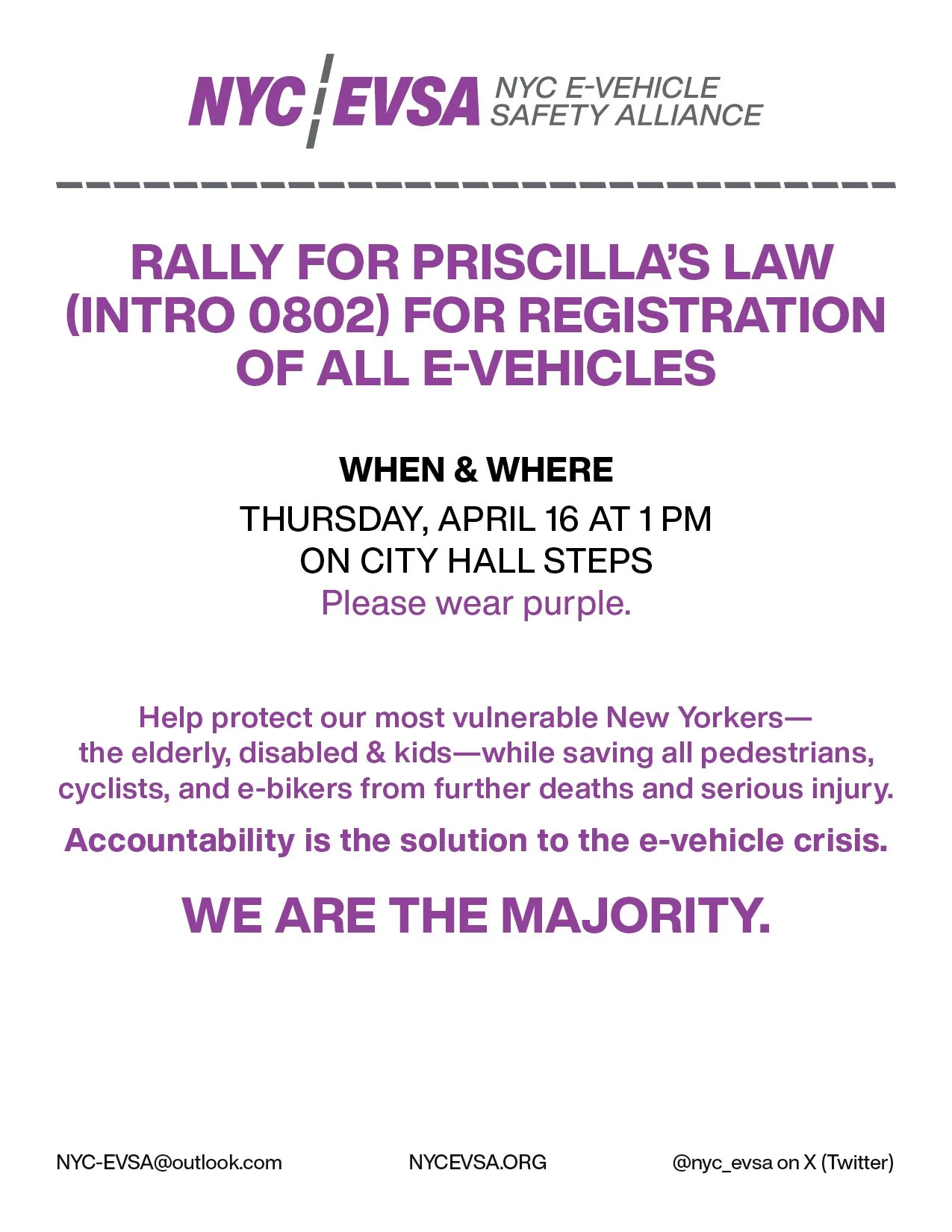 Flyer for the 04/16/26 rally at City Hall to reintroduce Priscilla's Law