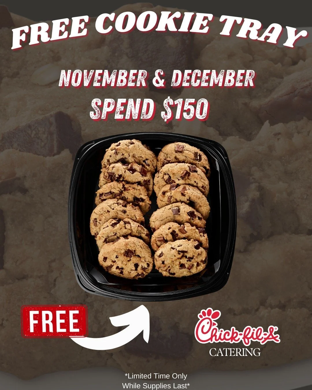 Holiday Catering Special! 🎉

Order $150+ in November or December and get a FREE small cookie tray added to your order.