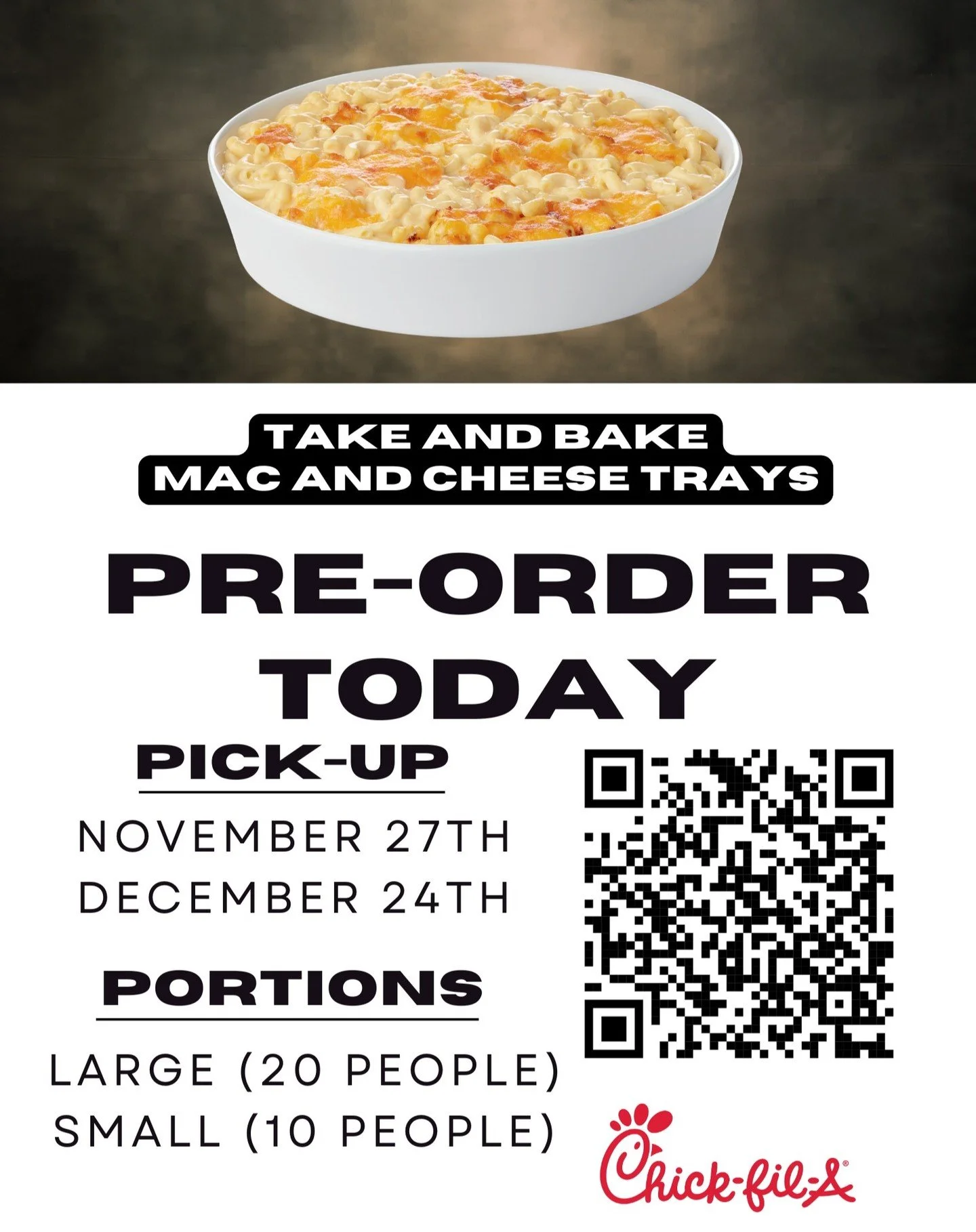 Holiday Take and Bake Mac &amp; Cheese

Available for Pre-Order Today
https://forms.gle/Yyf8oXwkm6SibnAZA

*Only Available at CFA Redding*