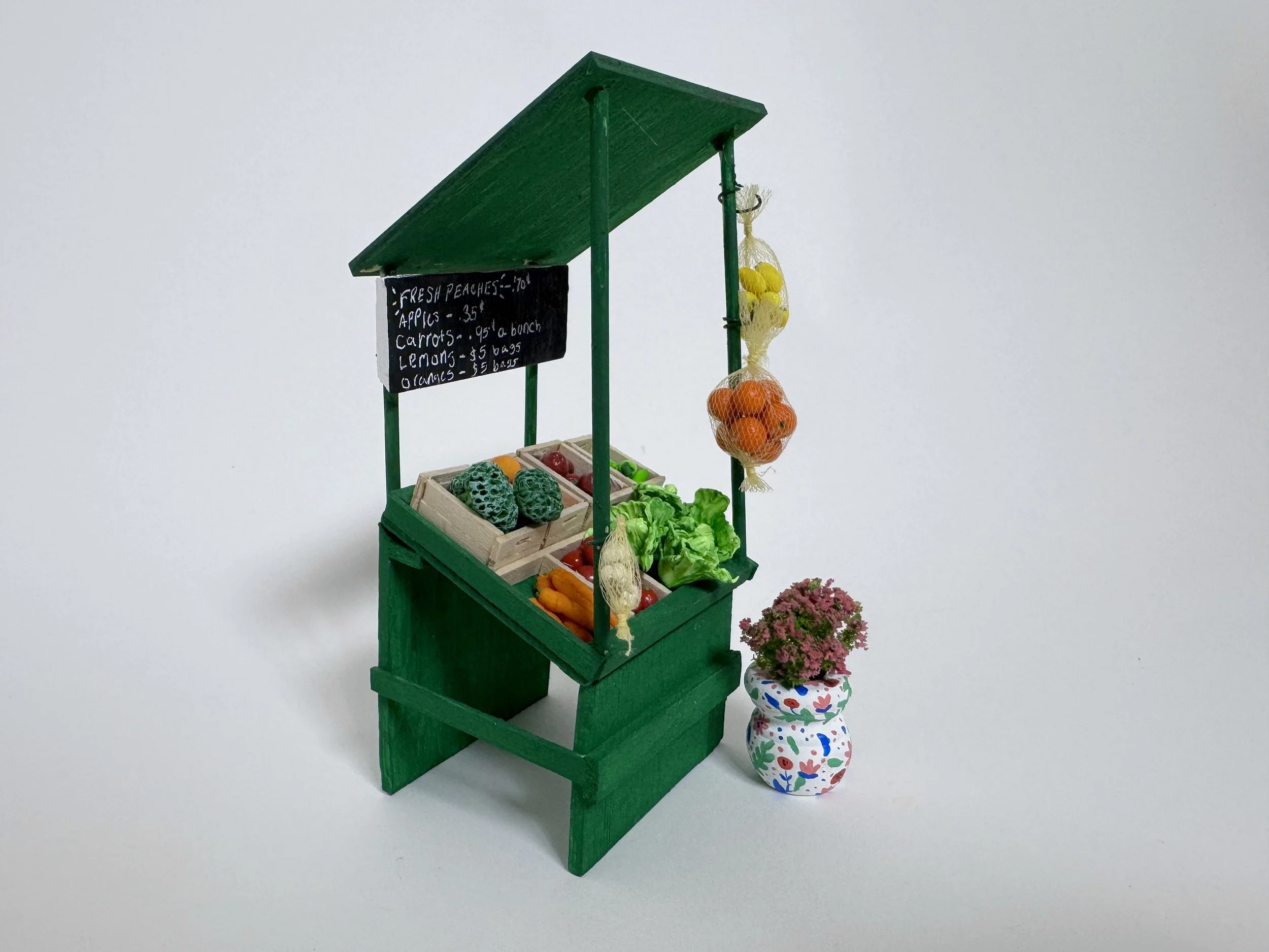 Miniature produce stand
2024 
wood and clay