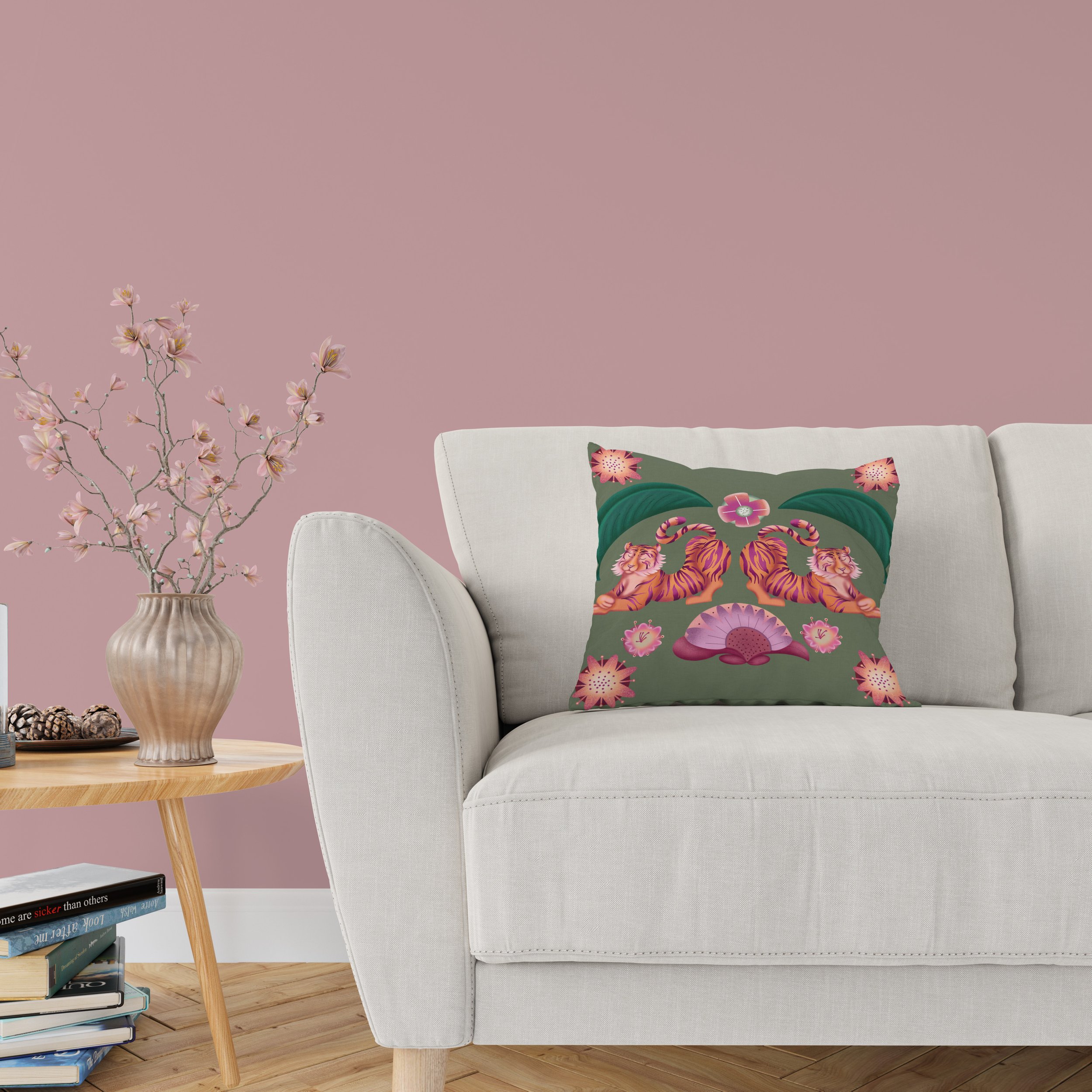 Tiger bedroom pattern throw pillow mockup 2023
