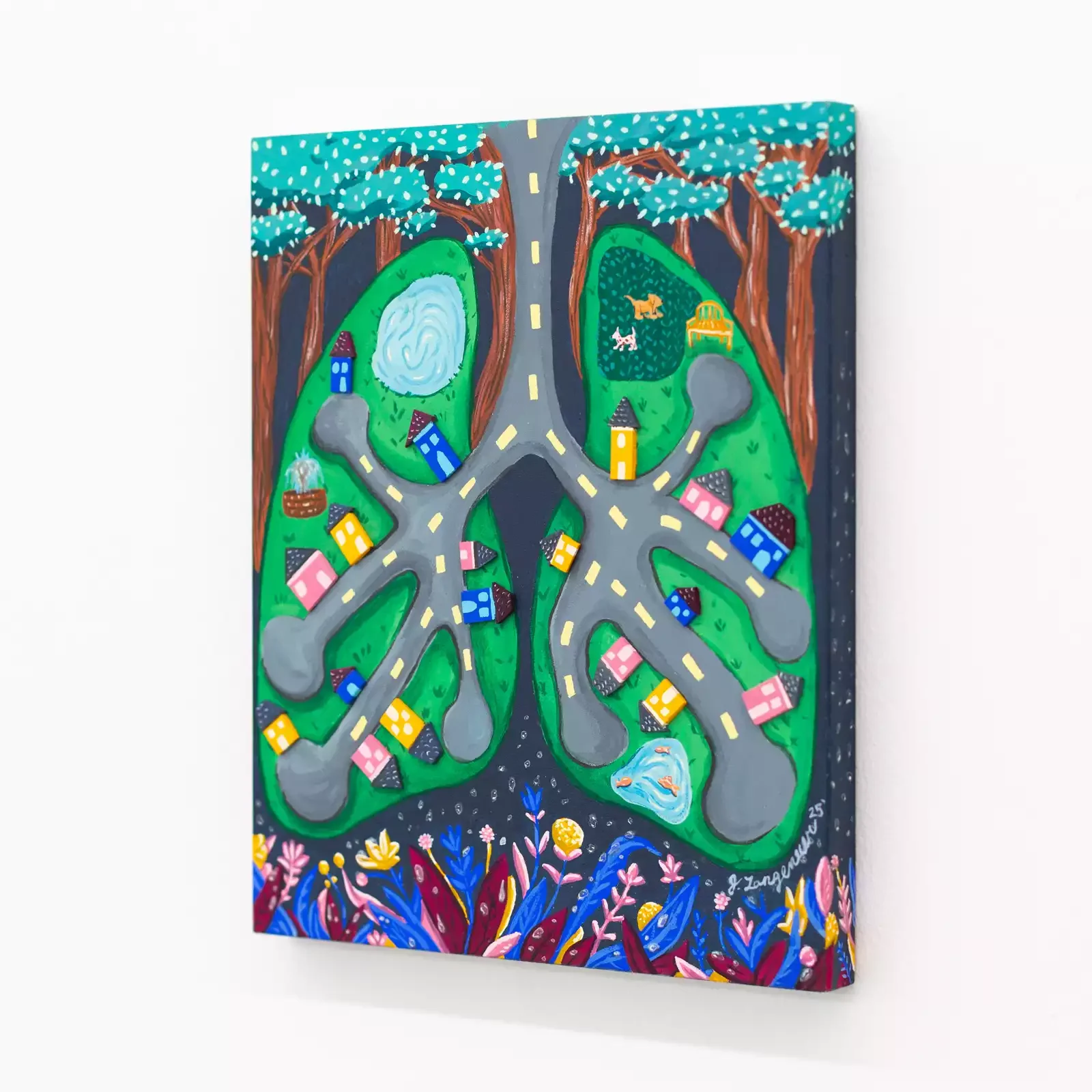 Neighbors Come Out In The Rain, 2025 - gouache on wood panel, 8" x 10"