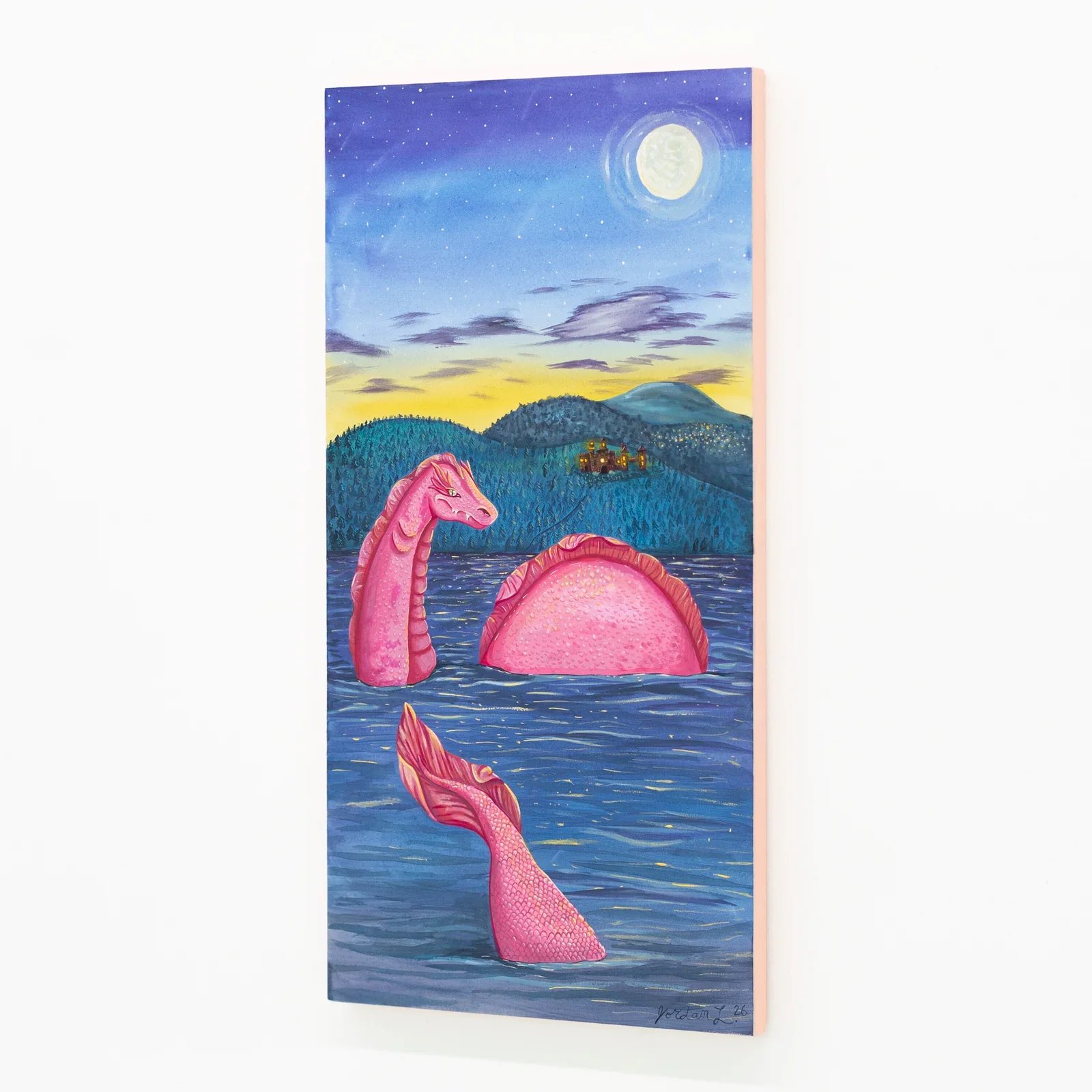 Lady Loch Ness, 2026 - gouache on wood panel, 20" x 10"
