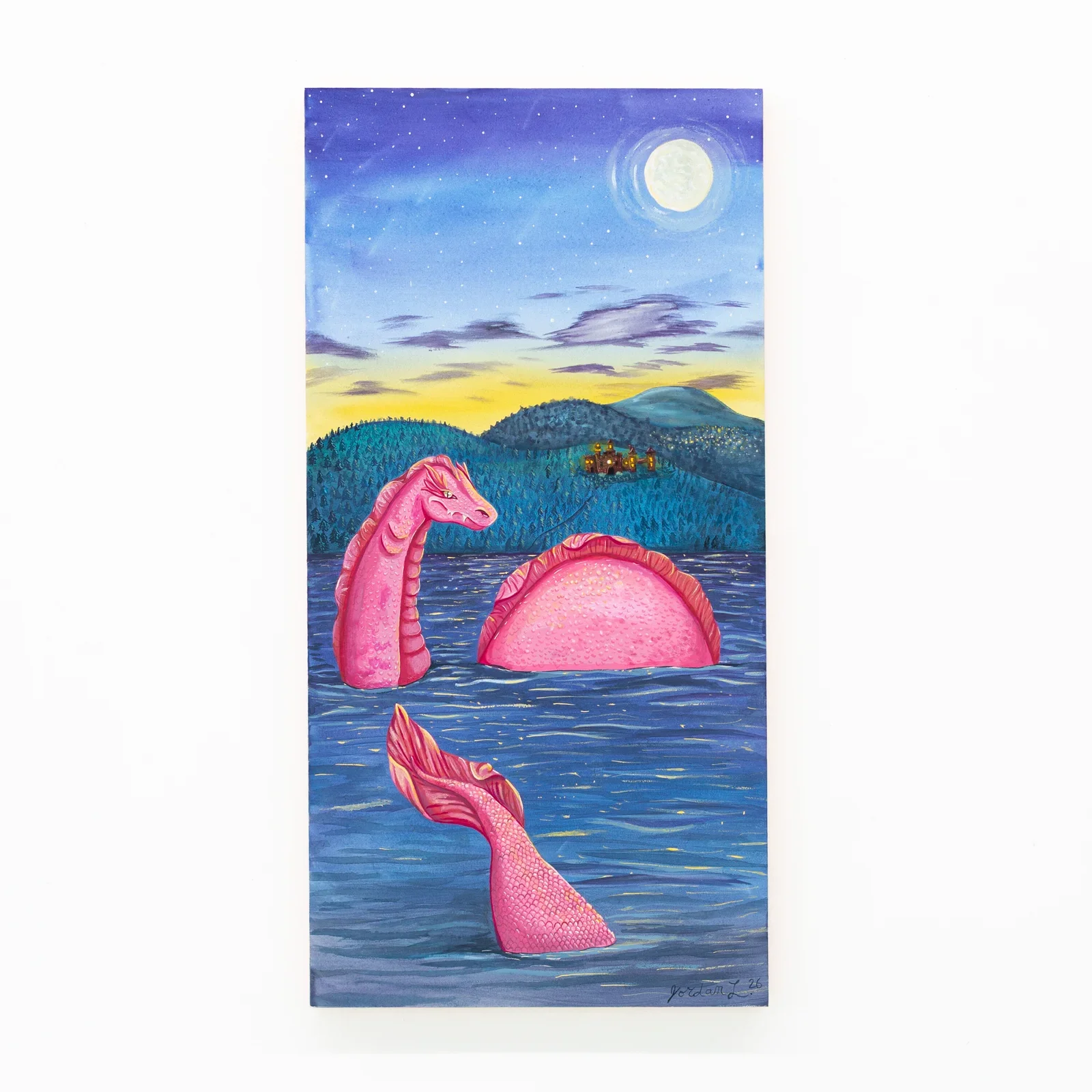 Lady Loch Ness, 2026 - gouache on wood panel, 20" x 10"